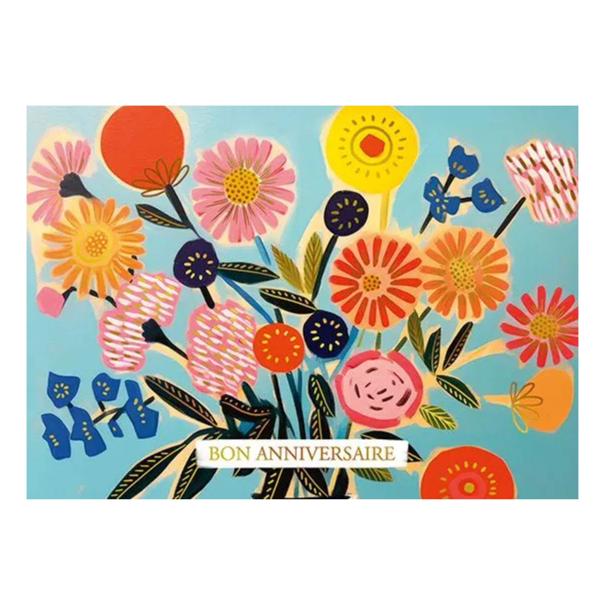 Happy Birthday Card with Colorful Flowers 4x5.5