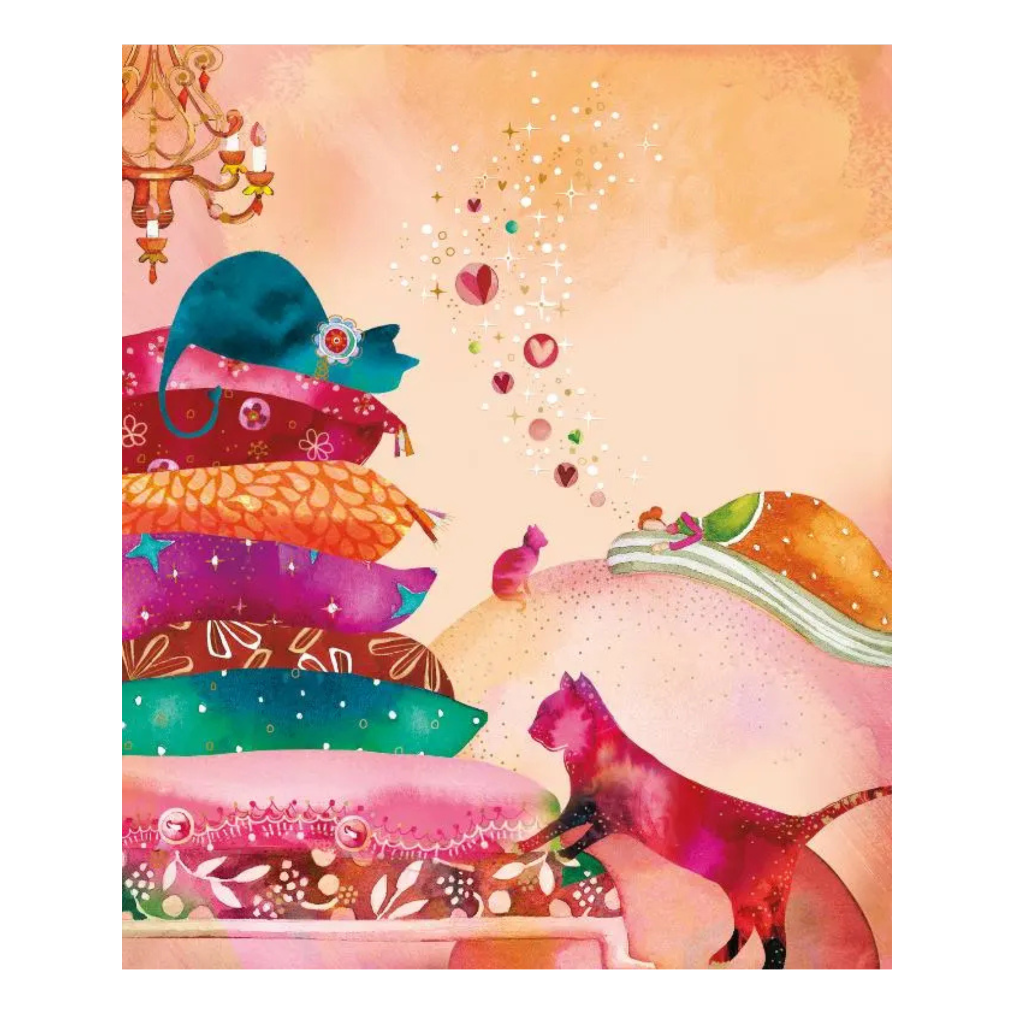 5x6 Cats on Colorful Cushions Greeting Card