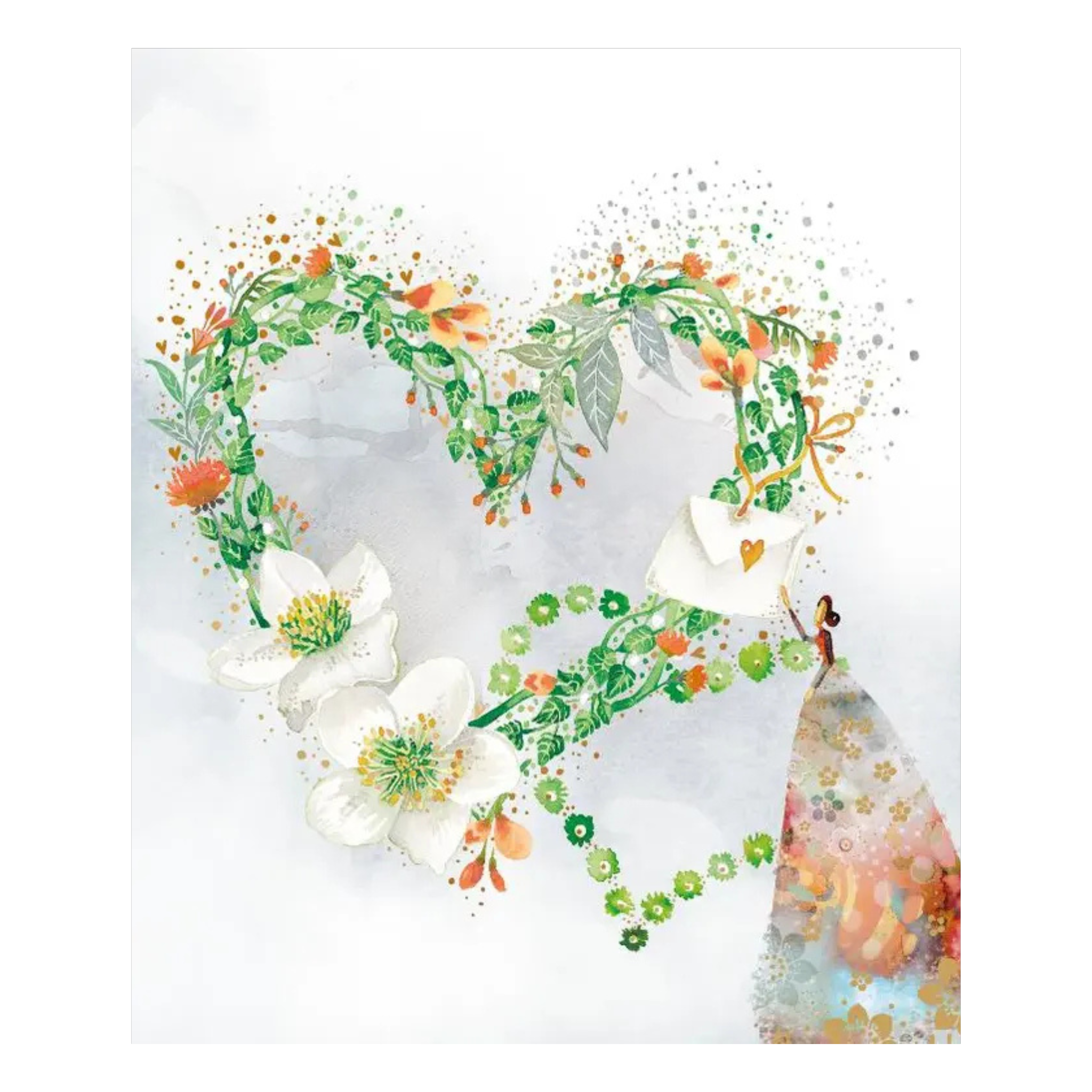 “Woman and Flowery Heart” 5x6 Greeting Card