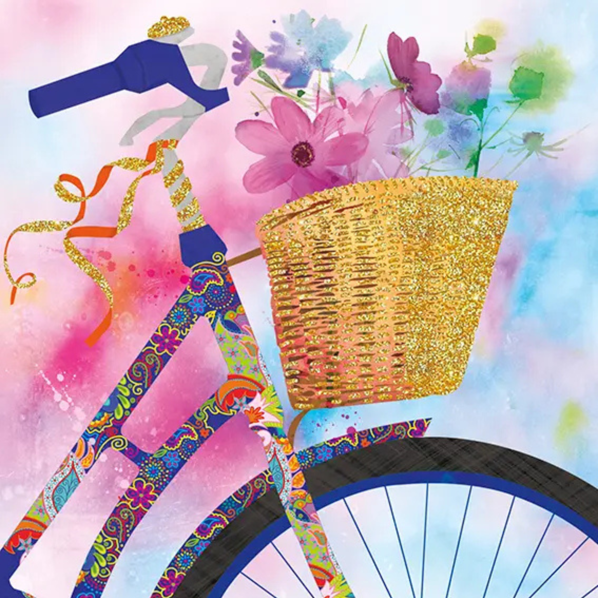 Square Flower Bike Card 6x6