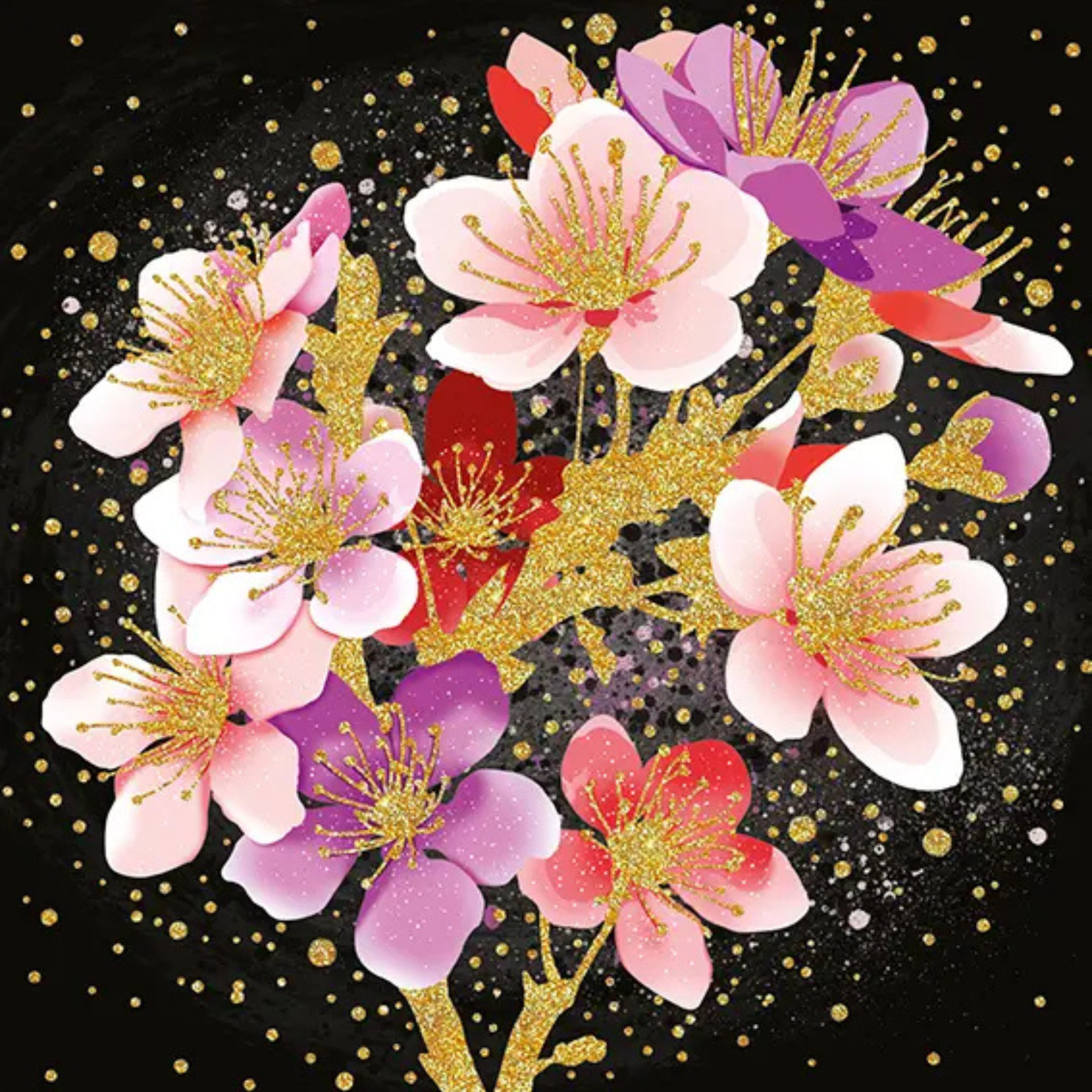 Glittering Flowers 6x6 Square Card