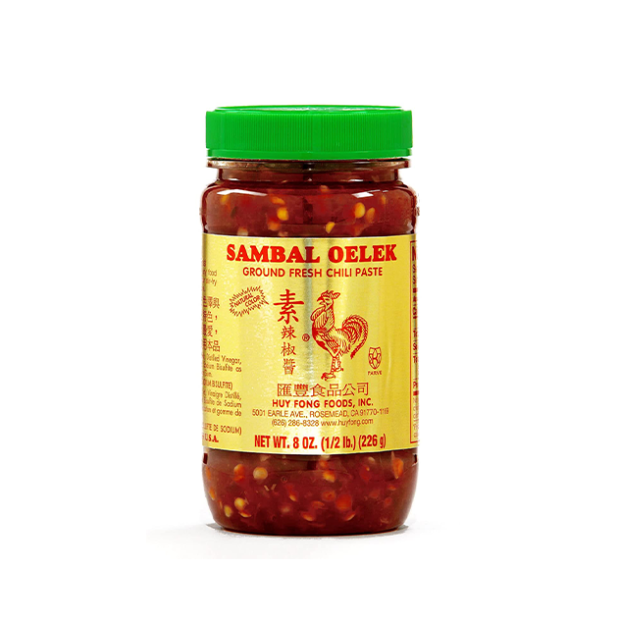 Pâte de piment rouge Sambal Oelek 226 g jar with ingredients listed