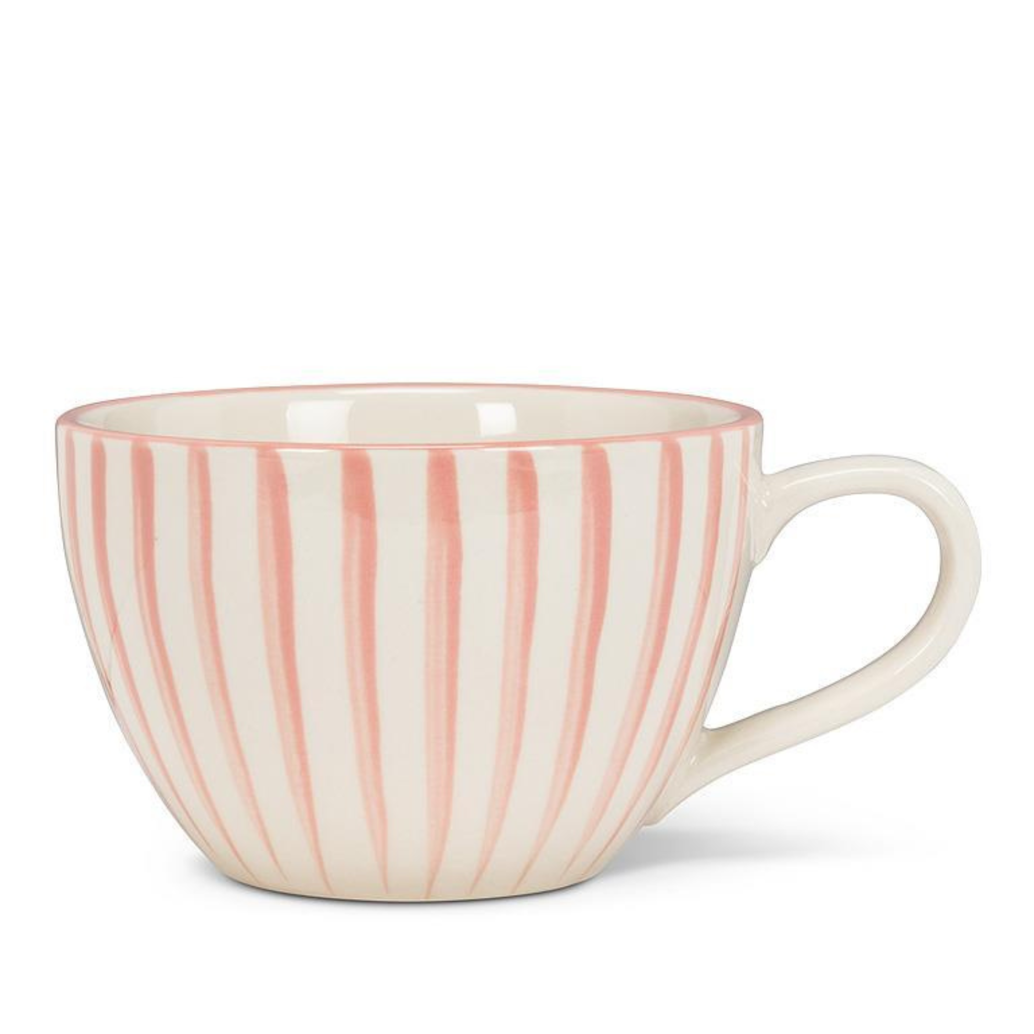 Tasse à latte en grès rayée Rose & Blanche 355 ml