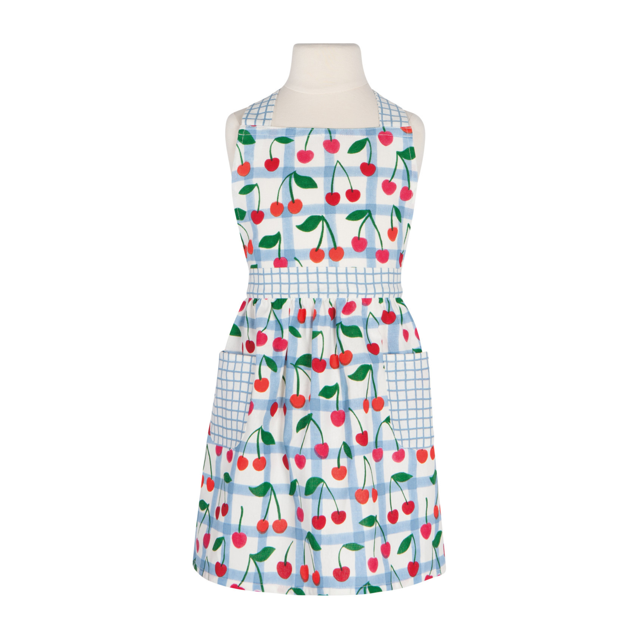 Danica Blue and White Striped Children's Apron with Cherry Pattern