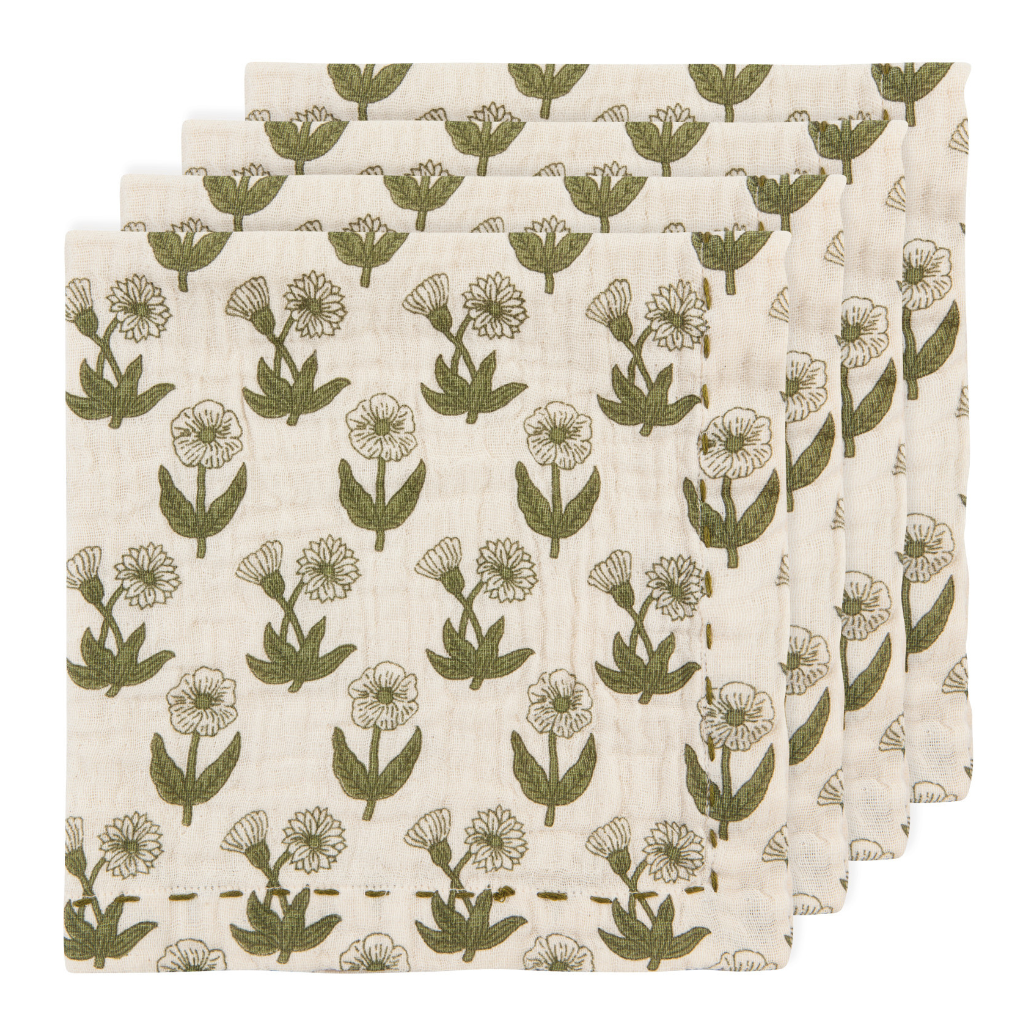 Ensemble de 4 serviettes de table en tissu Beige avec fleurs - Danica