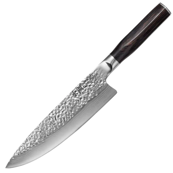 Couteau de chef Damashiro 8 pouces avec lame en acier japonais et manche en Pakkawood foncé