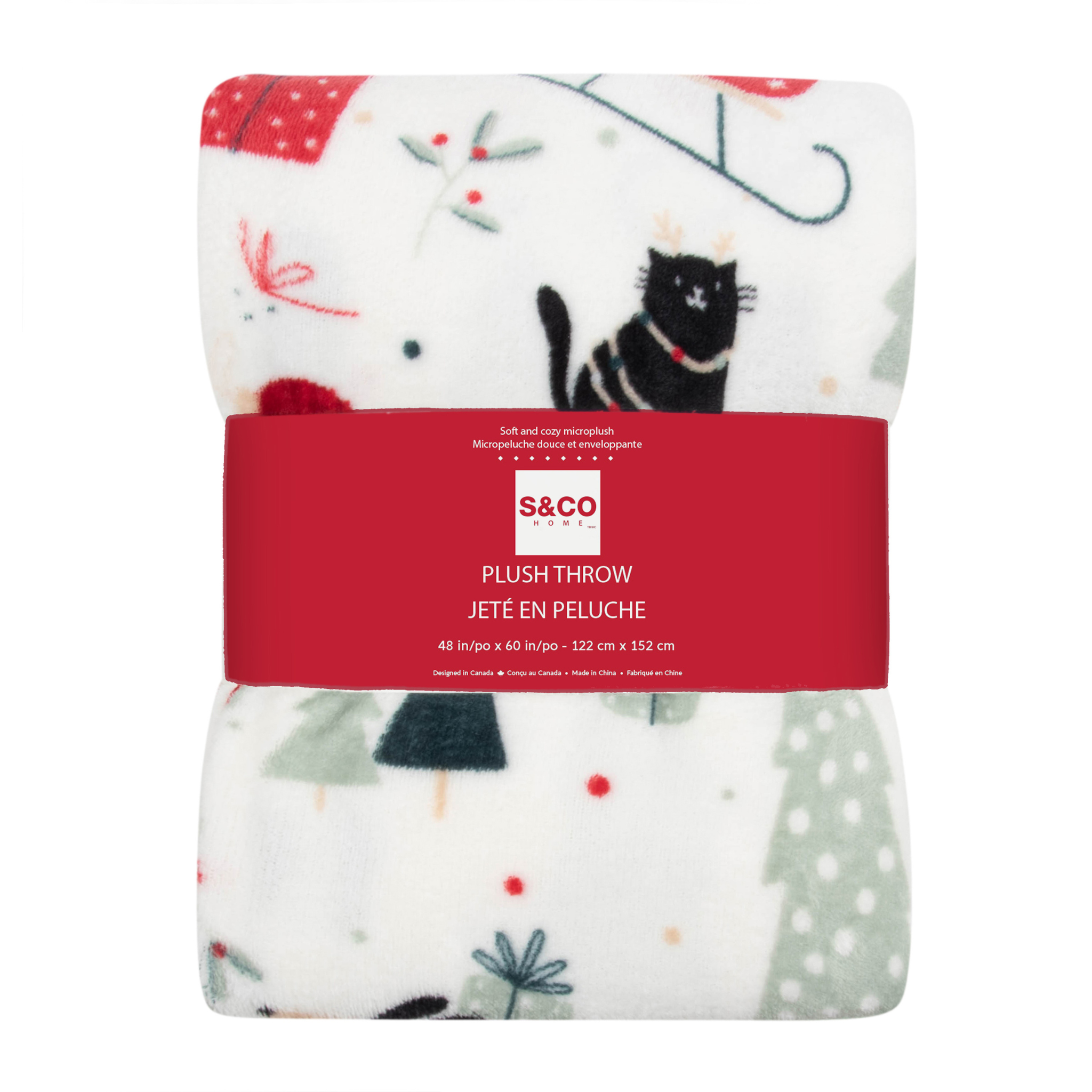 Jeté en peluche de Noël à motifs d’animaux festifs 48 x 60 po