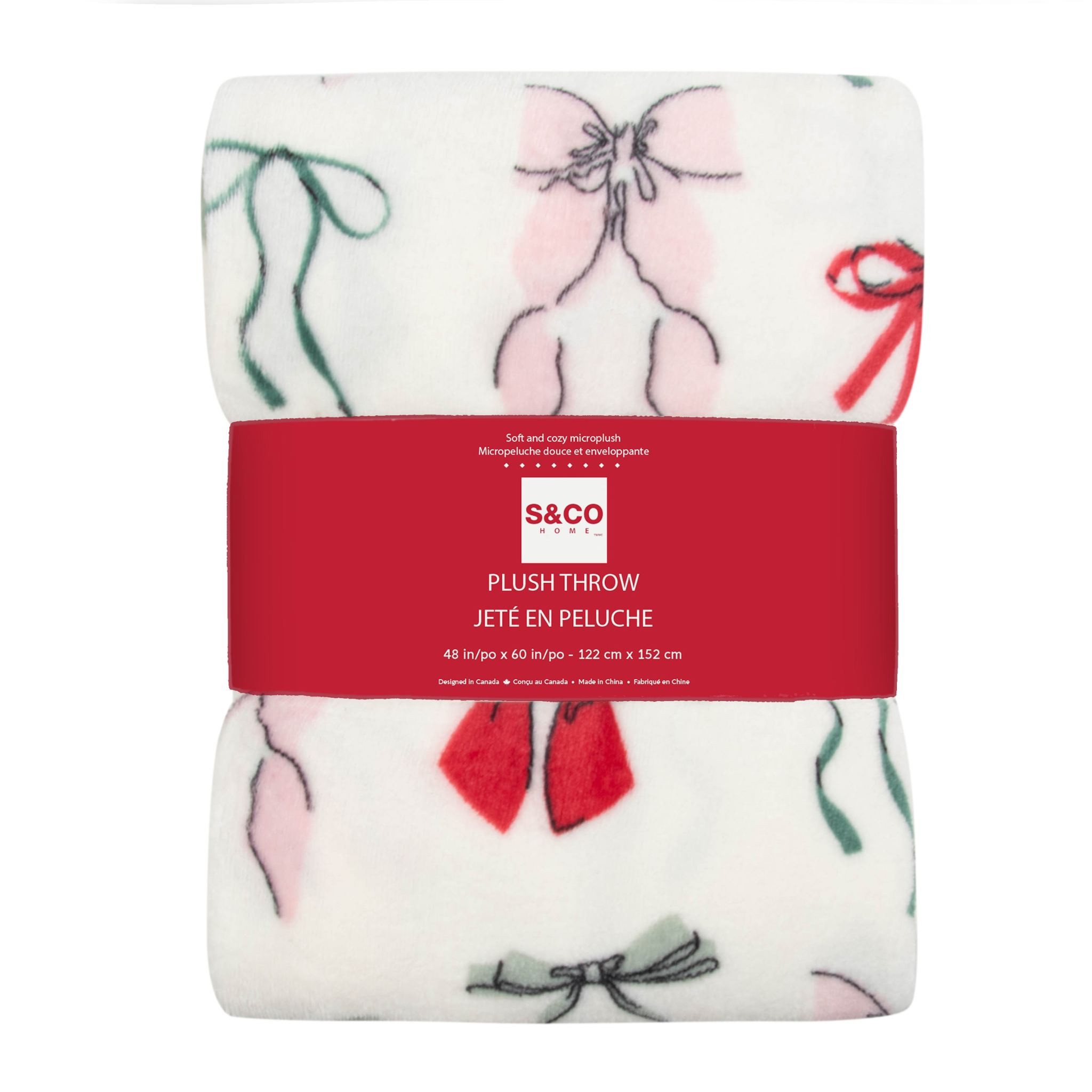 Jeté en peluche à motifs de rubans 48 x 60 po