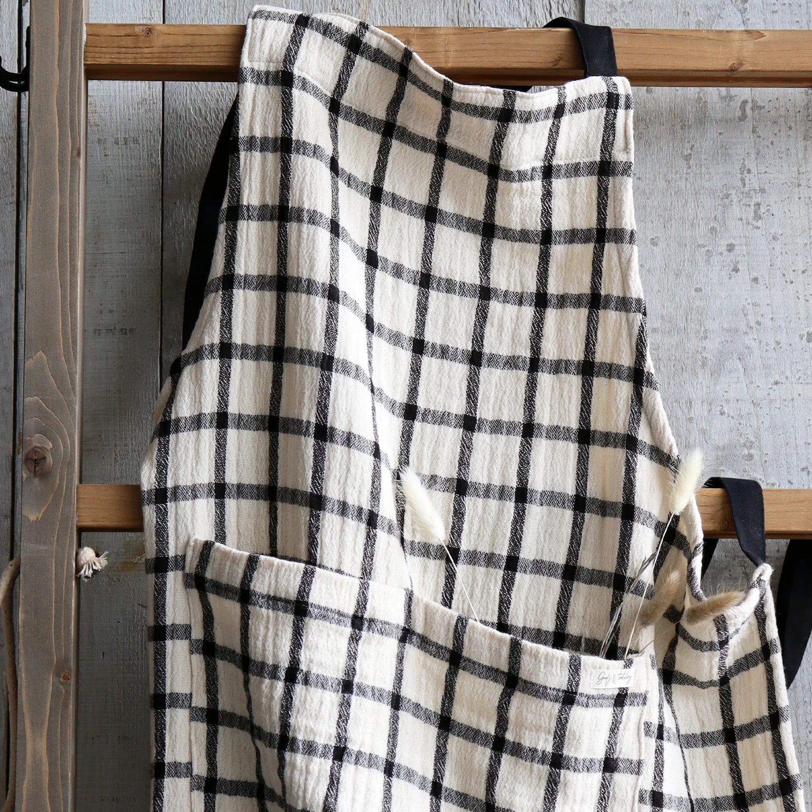 Black and white checkered kitchen apron