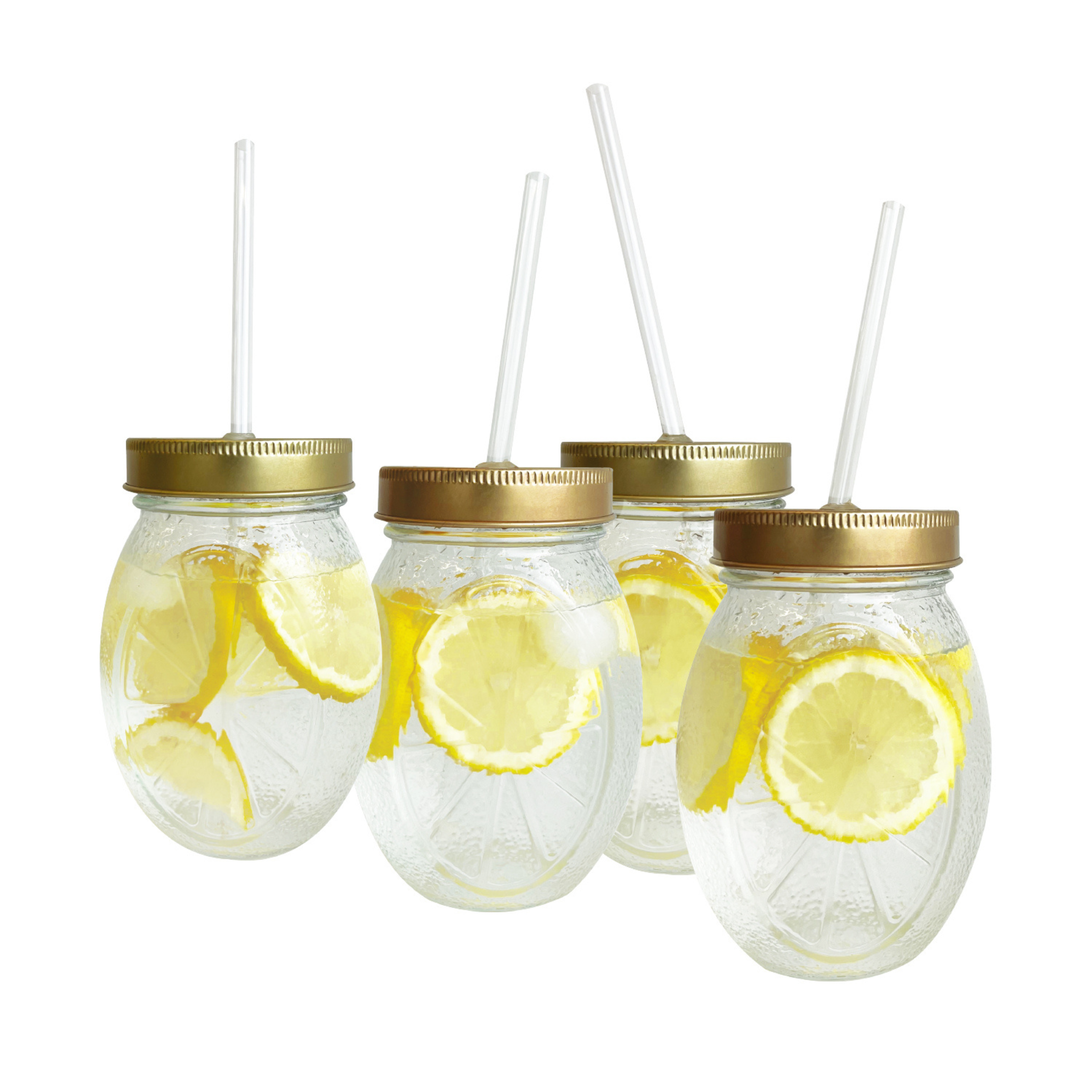 Ensemble de 4 verres en forme de citron avec pailles 450ml