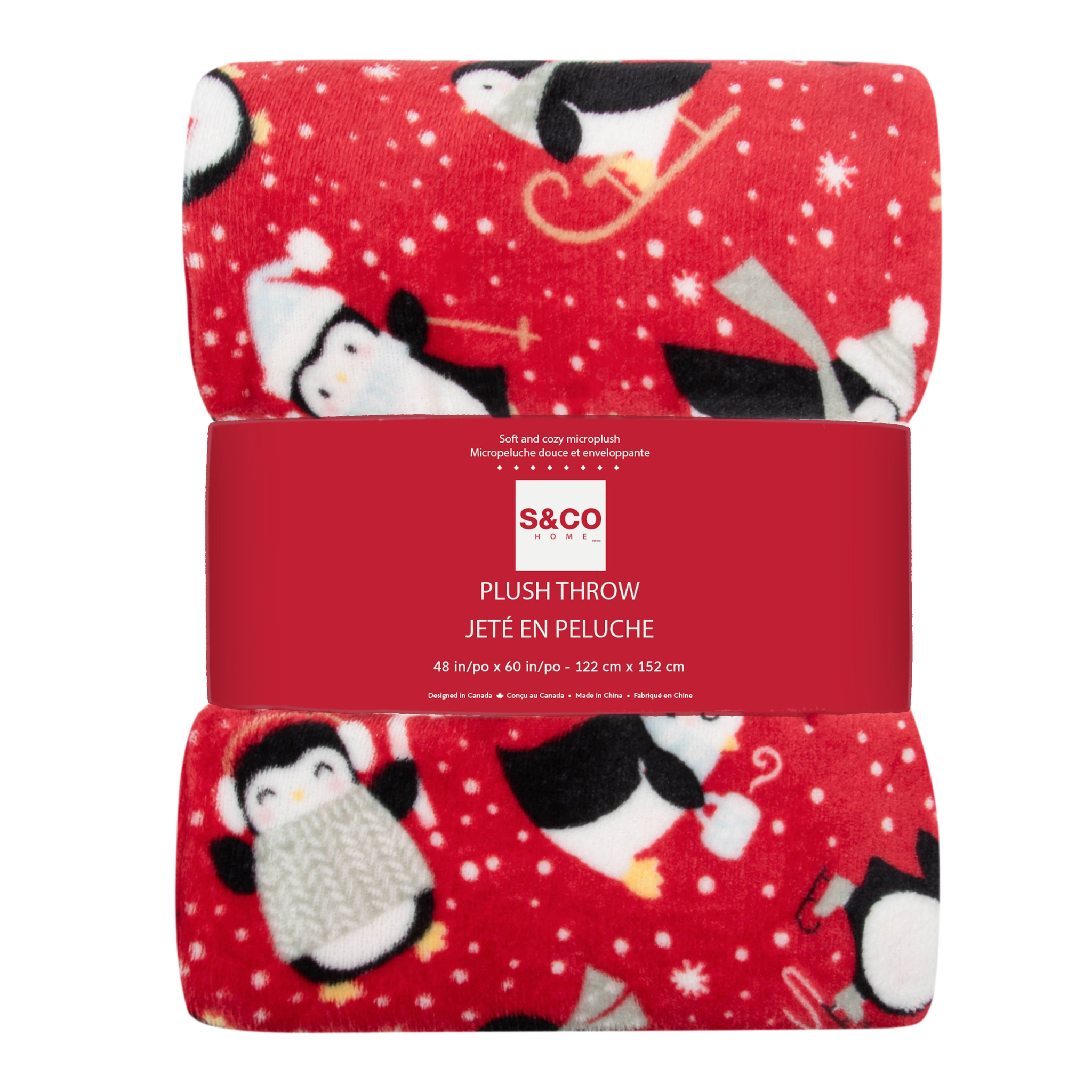 Jeté en peluche pingouins festifs 48 x 60 po