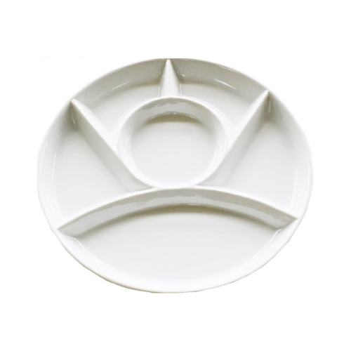 Assiette à fondue 6 sections Blanche 9.25"