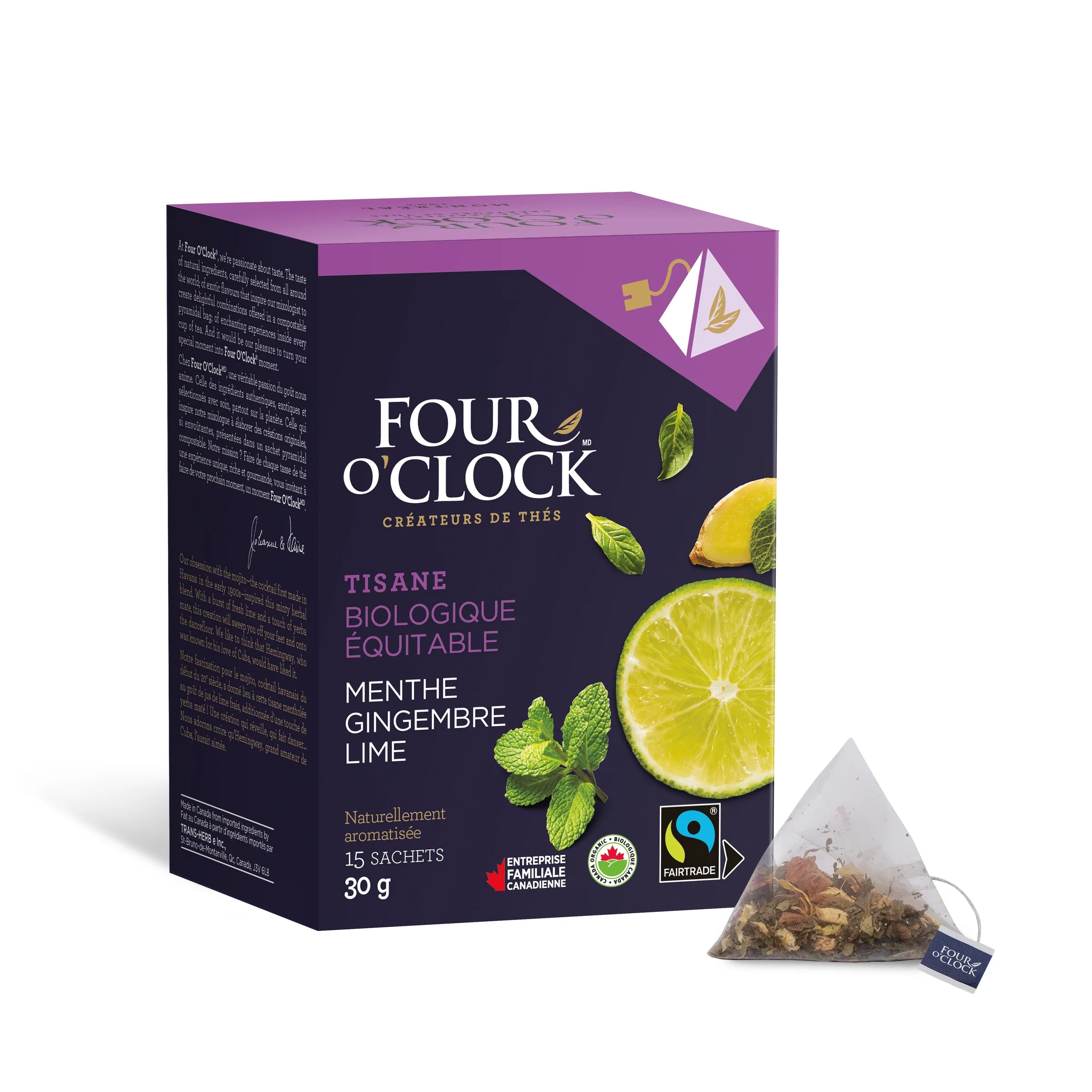 Organic Mint, Ginger &amp; Lime Herbal Tea 15 Bags - Four O'Clock