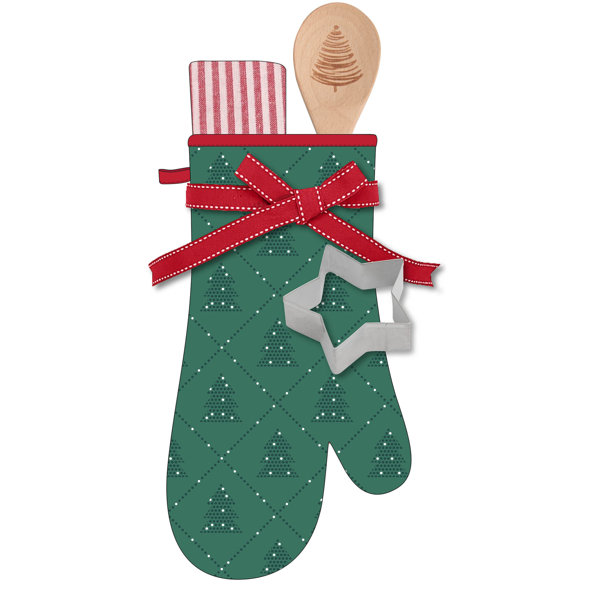 Ensemble cadeau de cuisine 4 pièces à motifs de sapins