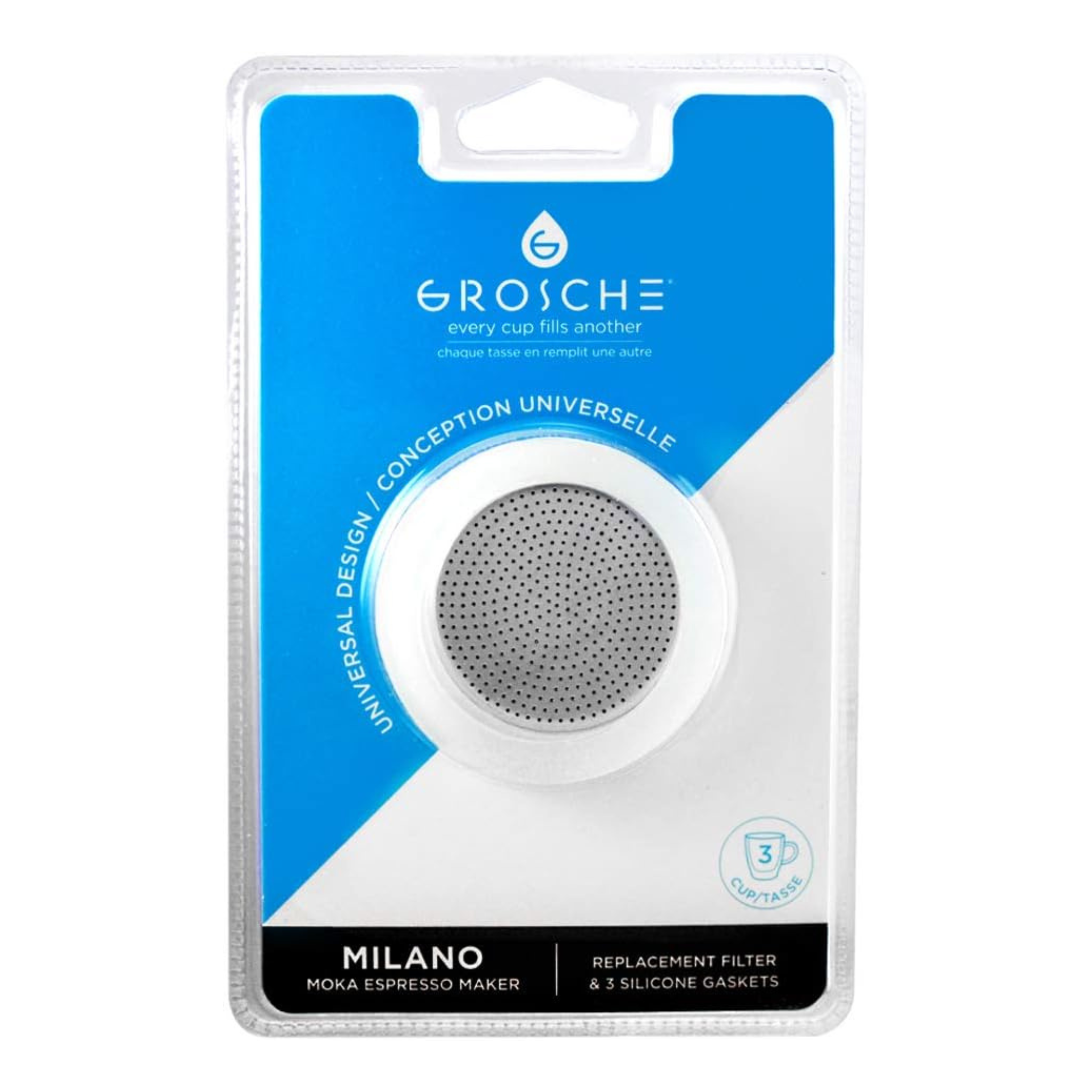 Ensemble de 3 joints et filtre pour cafetière à espresso Moka Milano 3 tasses - Grosche