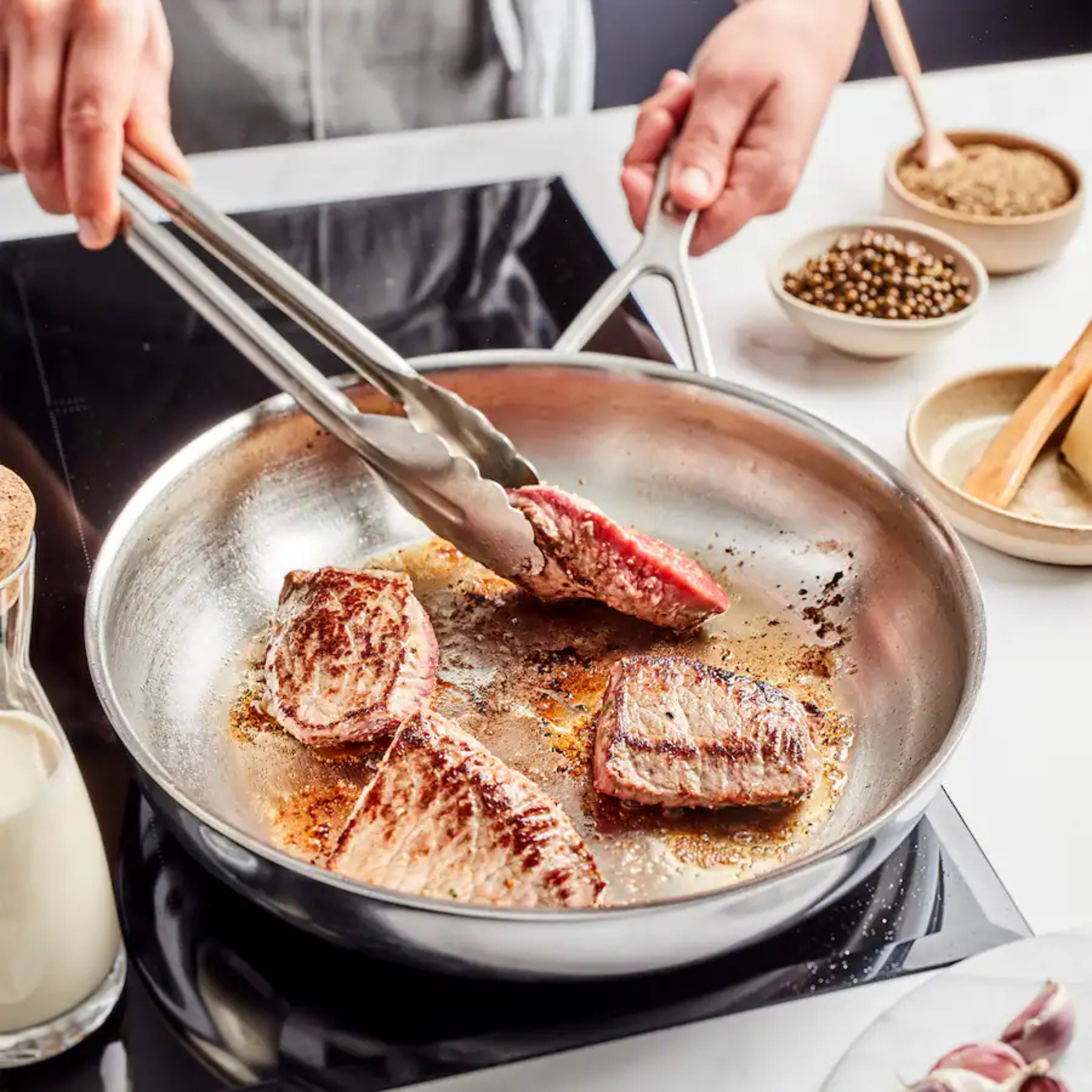 poêle Demeyere utilisation cuisson viande
