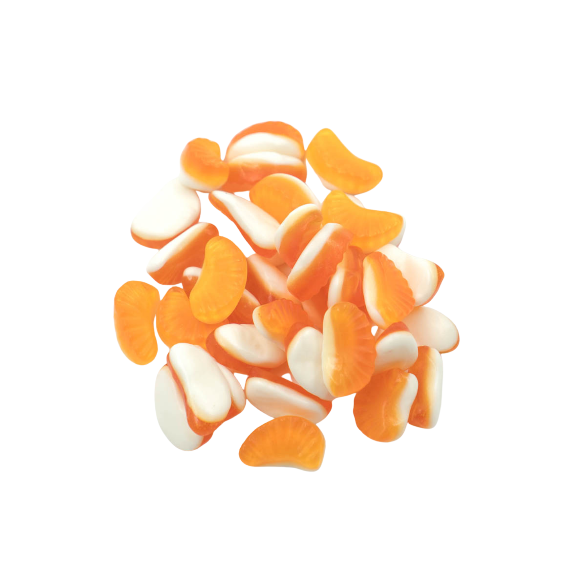 Détail des gummies orange en forme de tranches
