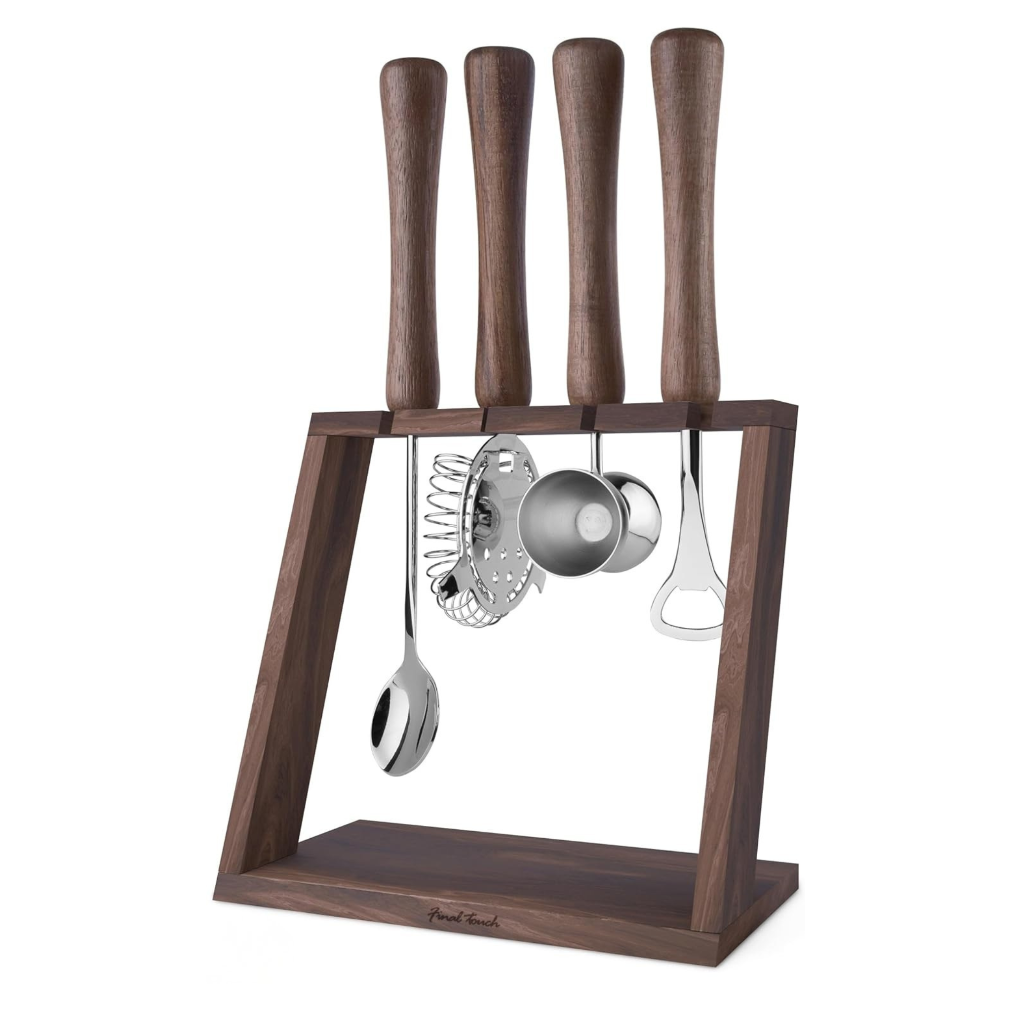 Ensemble d’outils de bar en acier inoxydable avec poignées en bois 4 pièces – Final Touch