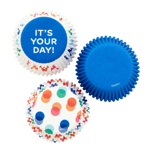 Ensemble de 75 moules à muffins bleus, à pois et 'It's your day' - Wilton
