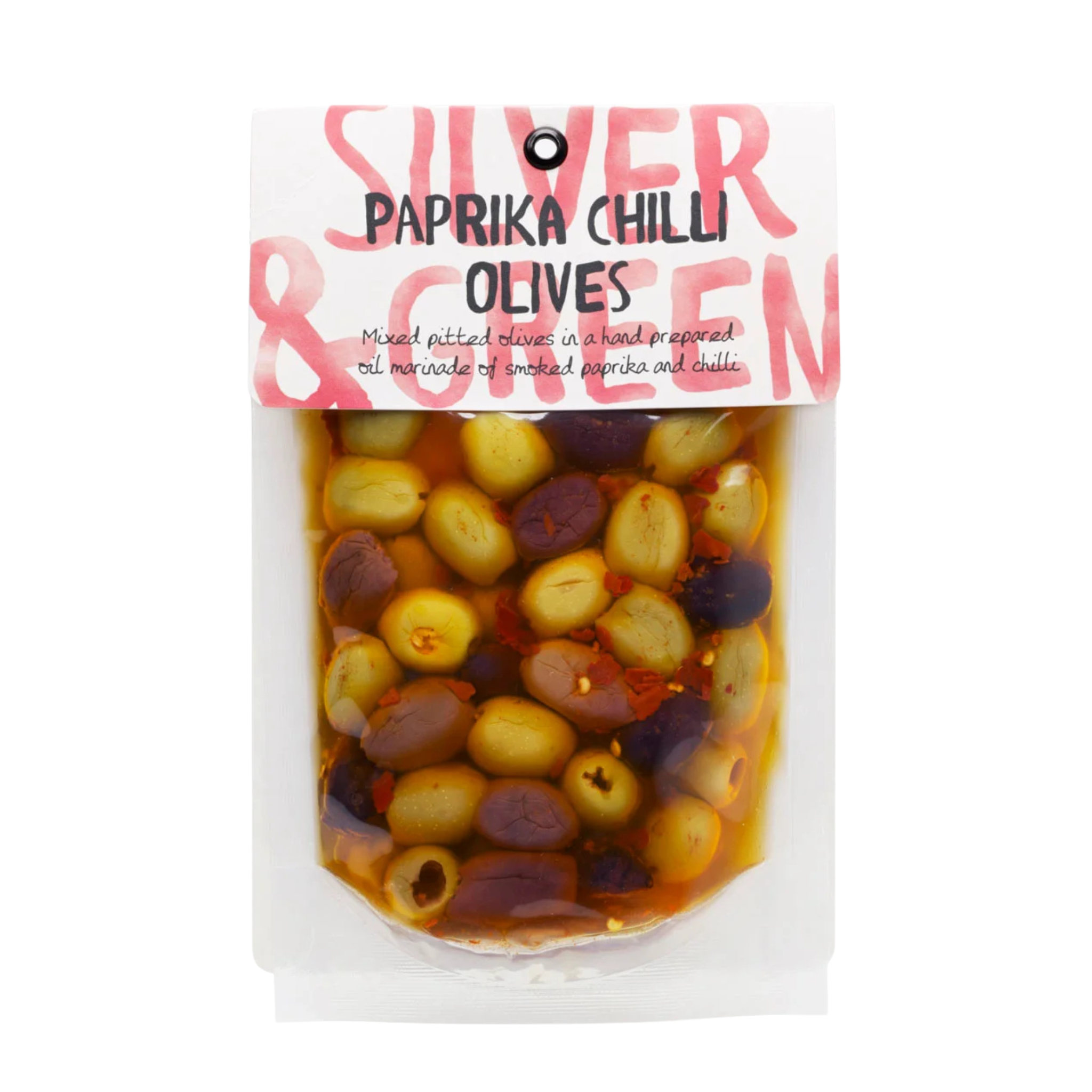 Olives mixtes dénoyautées paprika fumé et chili 220 g – Silver & Green 