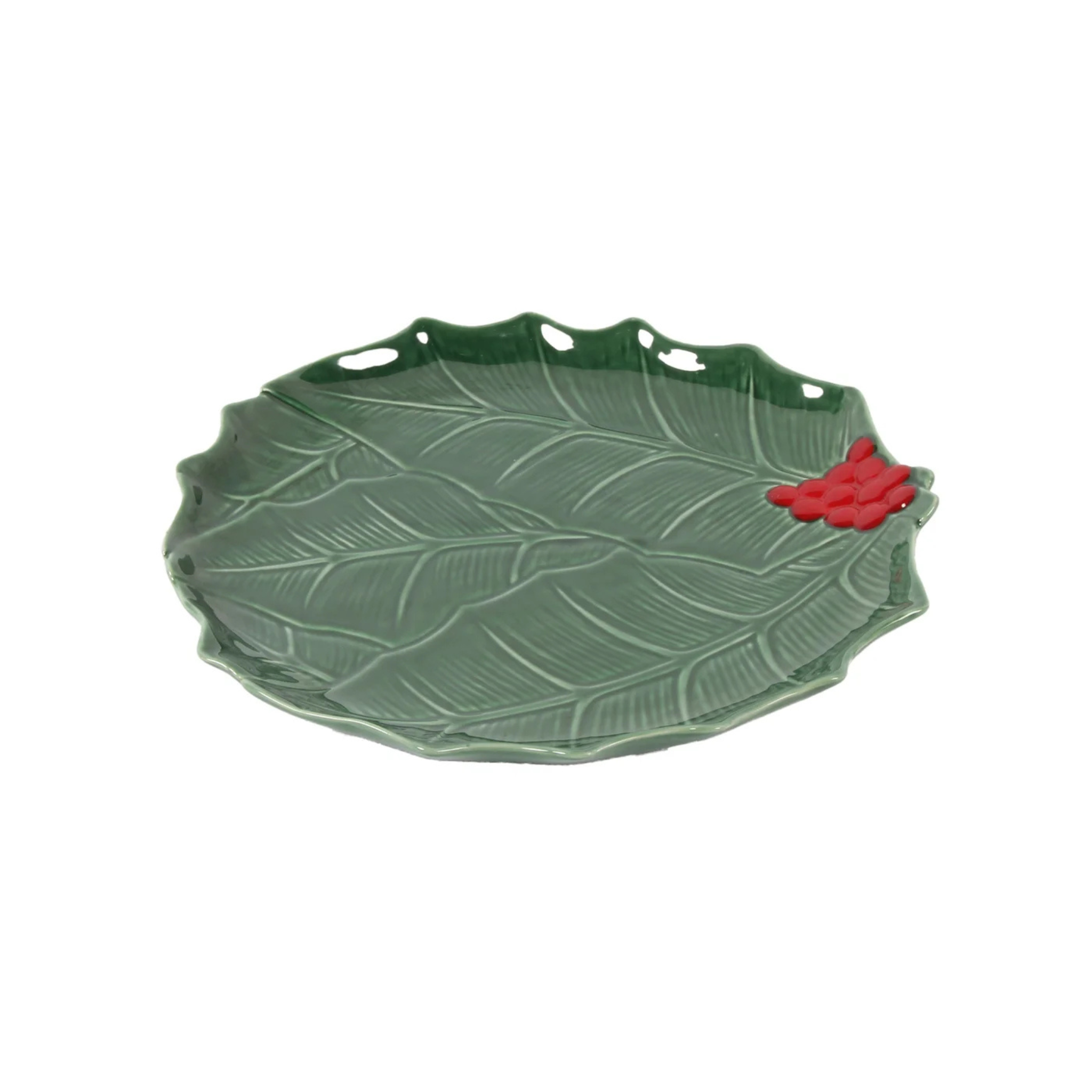 Plat de service texturé Houx Vert