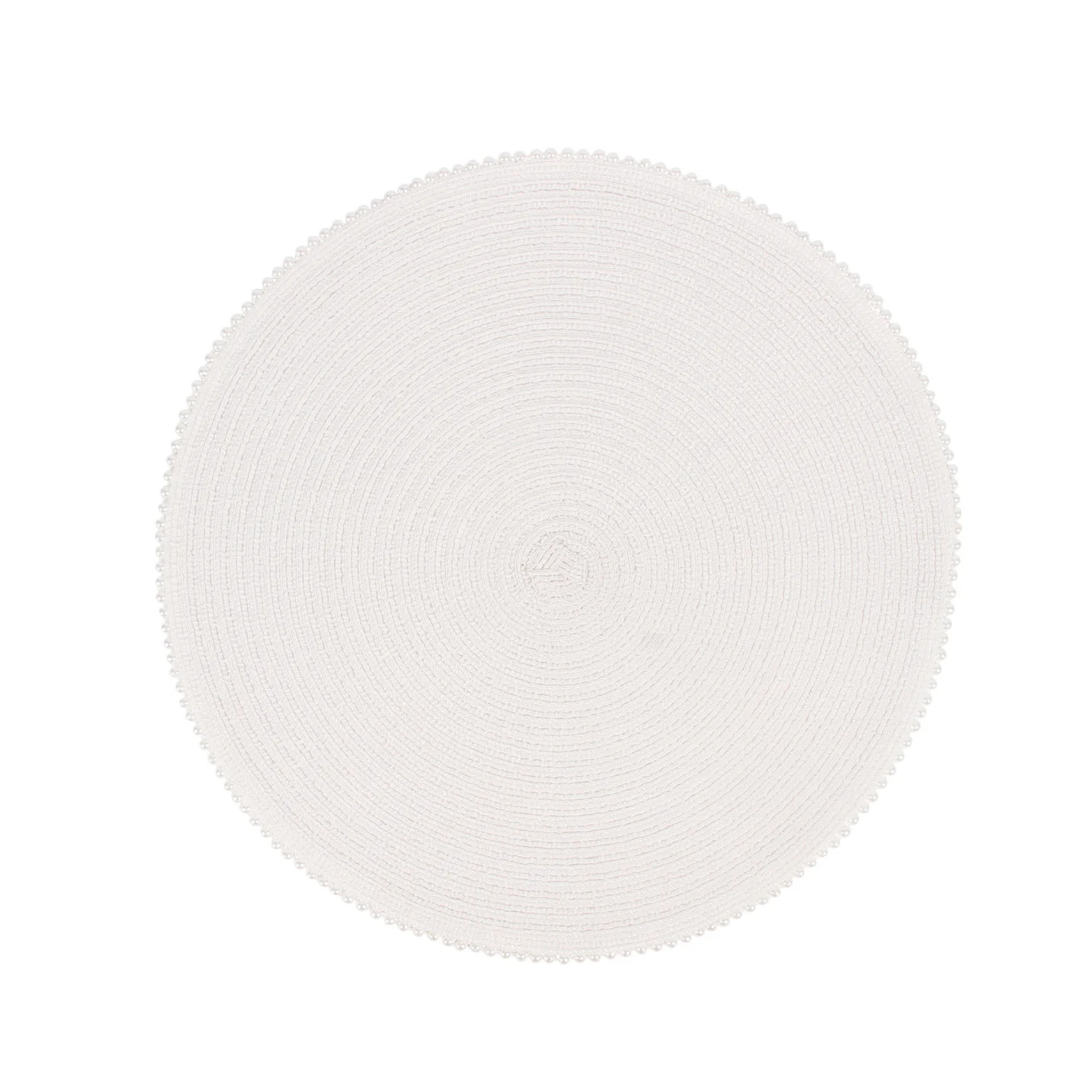 Napperon rond blanc bordé de perles 15"