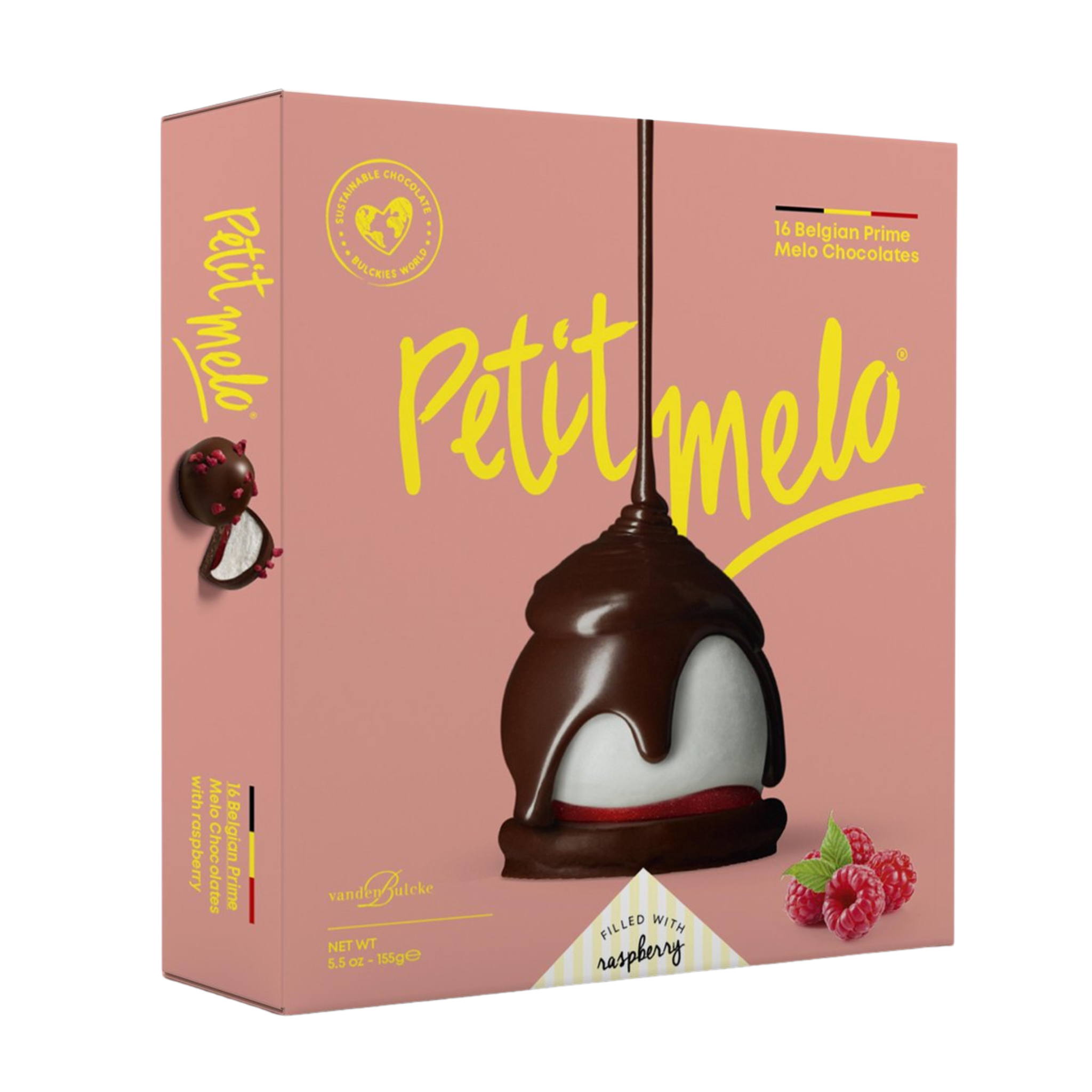 Guimauve à la framboise enrobée de chocolat Noir 155 g - Petit Melo