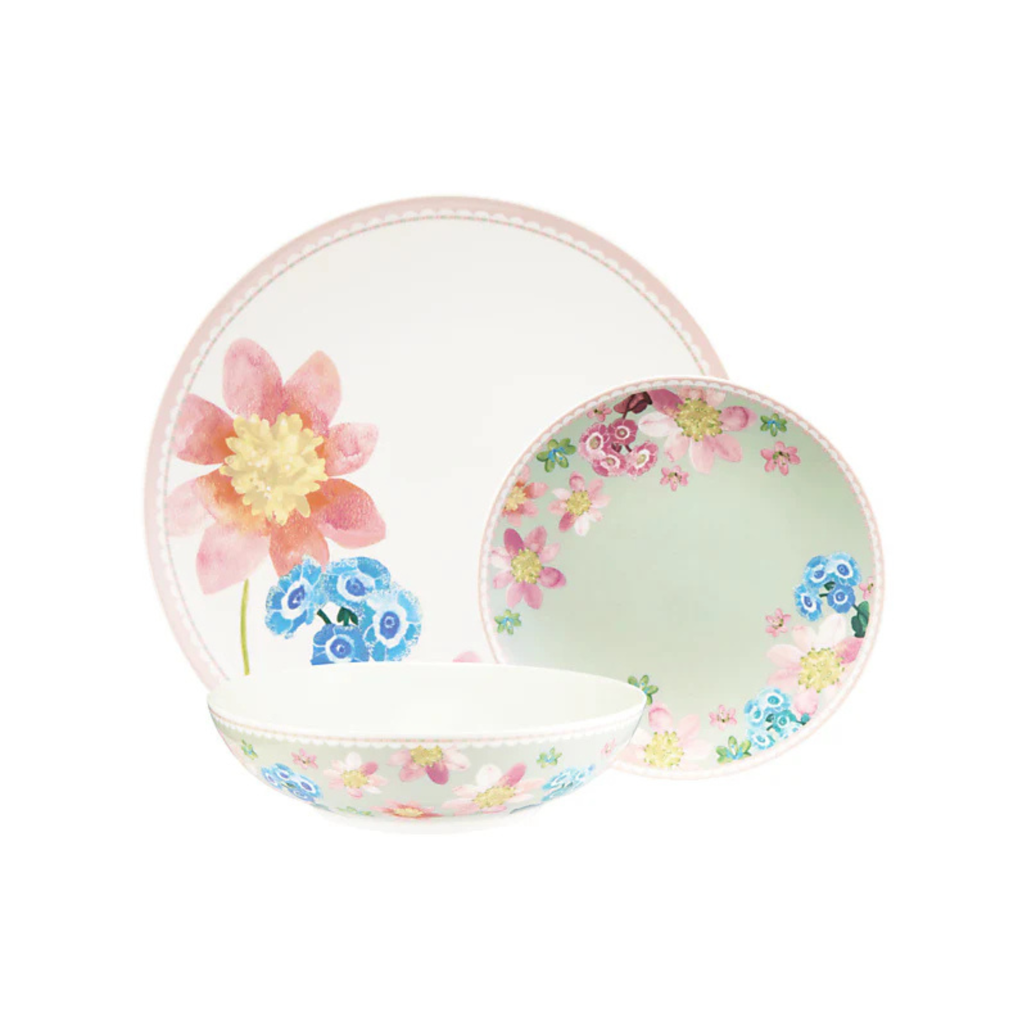 Ensemble de vaisselle 12 pièces Primula florale Sauge - Maxwell & Williams