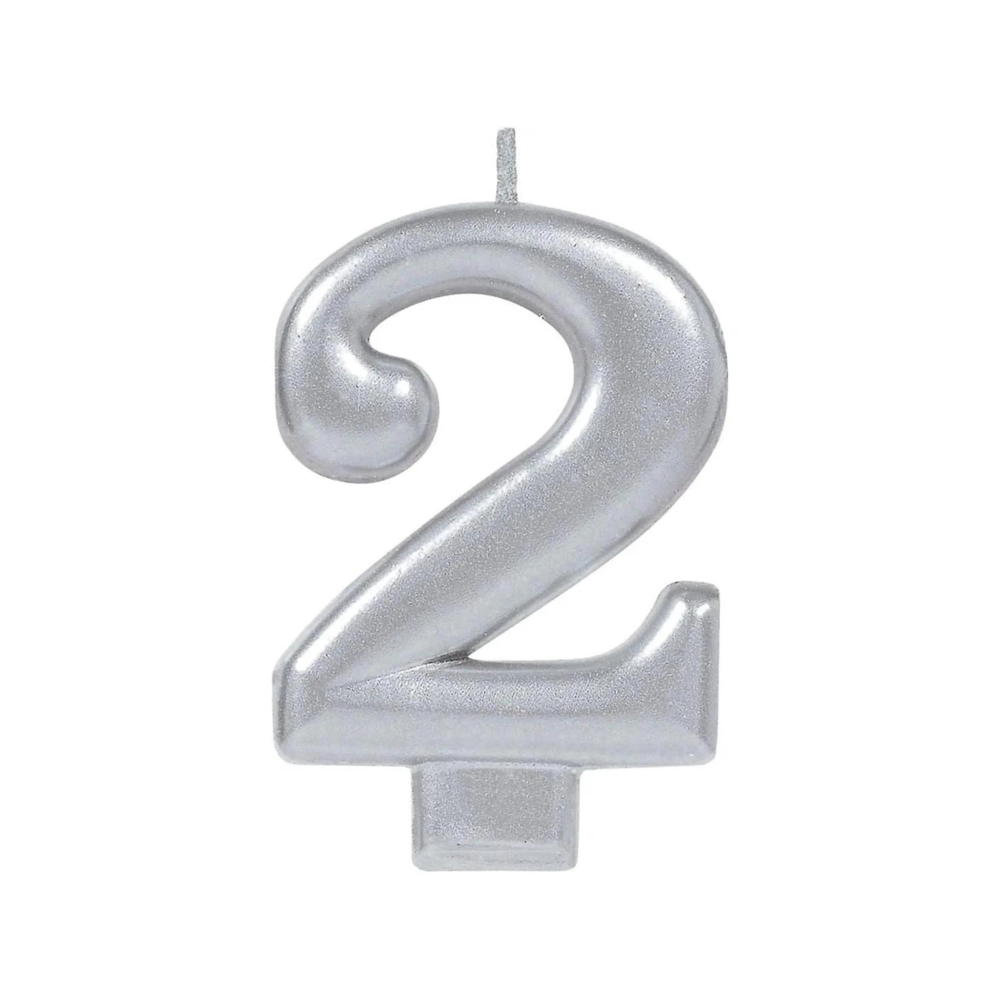 Bougie métallique Argent chiffre 2