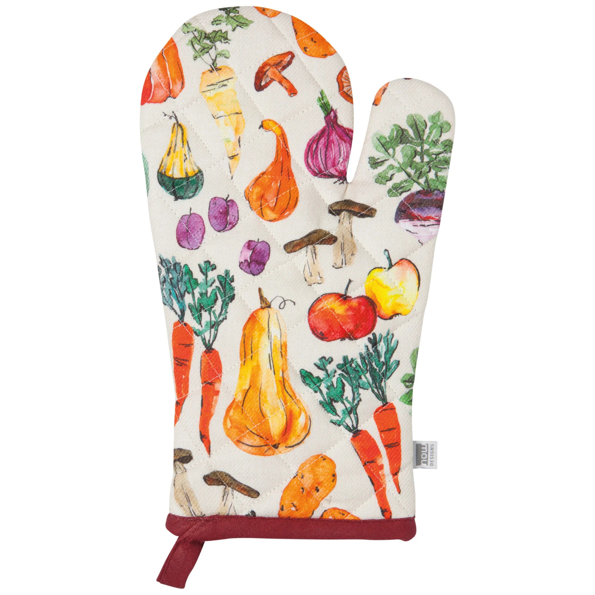 Mitaine de four en coton motif légumes vue complète
