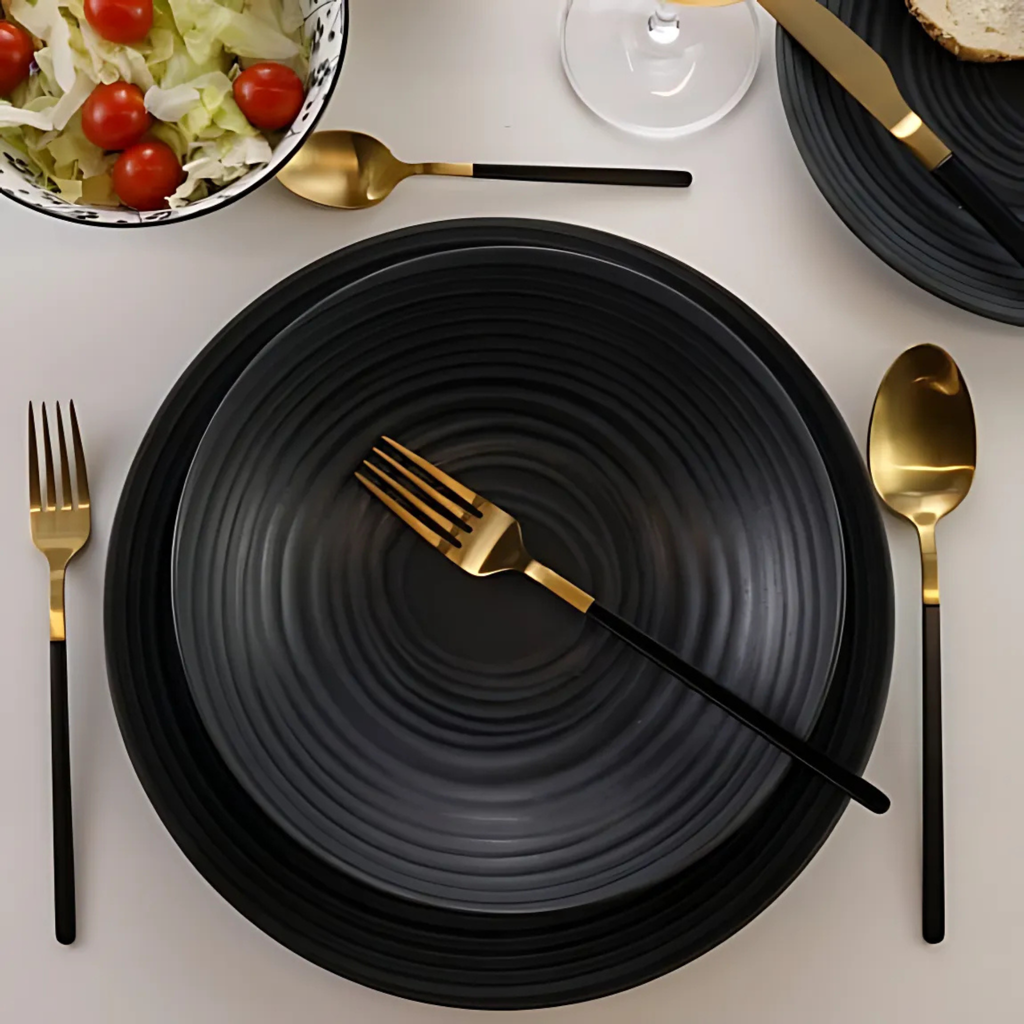 Ensemble de vaisselle Noir en grès 12 pièces