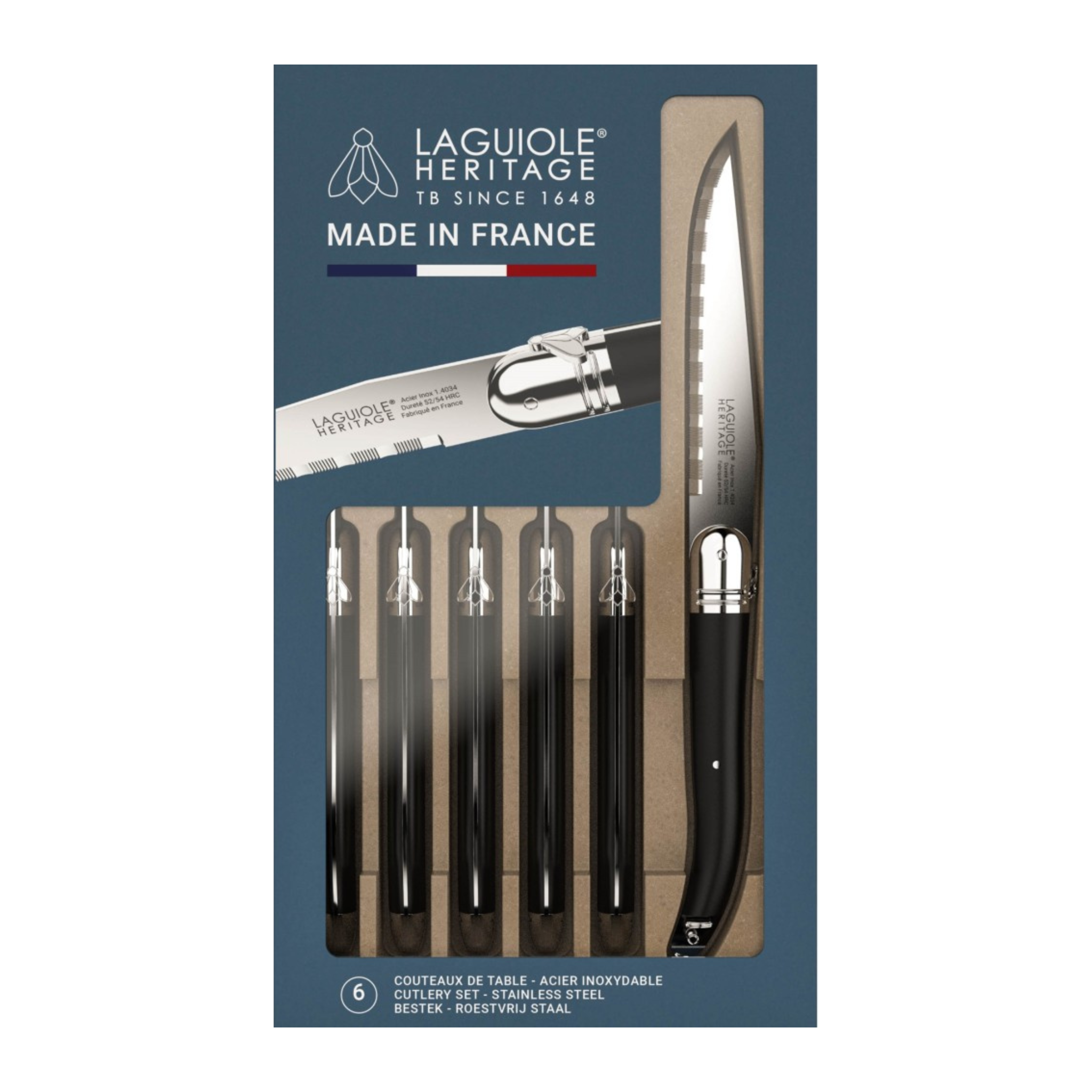 Ensemble de 6 couteaux à steak Heritage noir - Laguiole