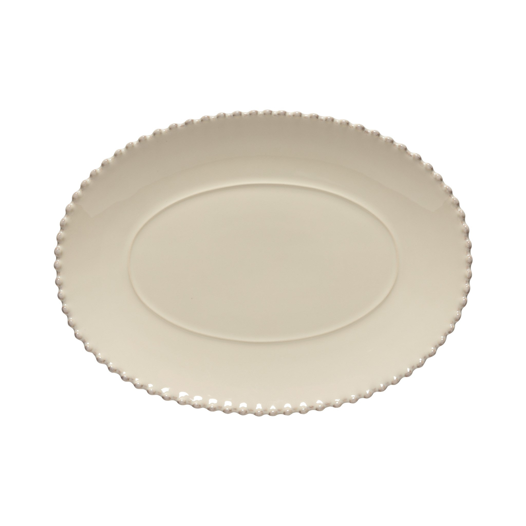 Plat de service ovale en grès Pearl crème moyen 34,2 cm – Costa Nova