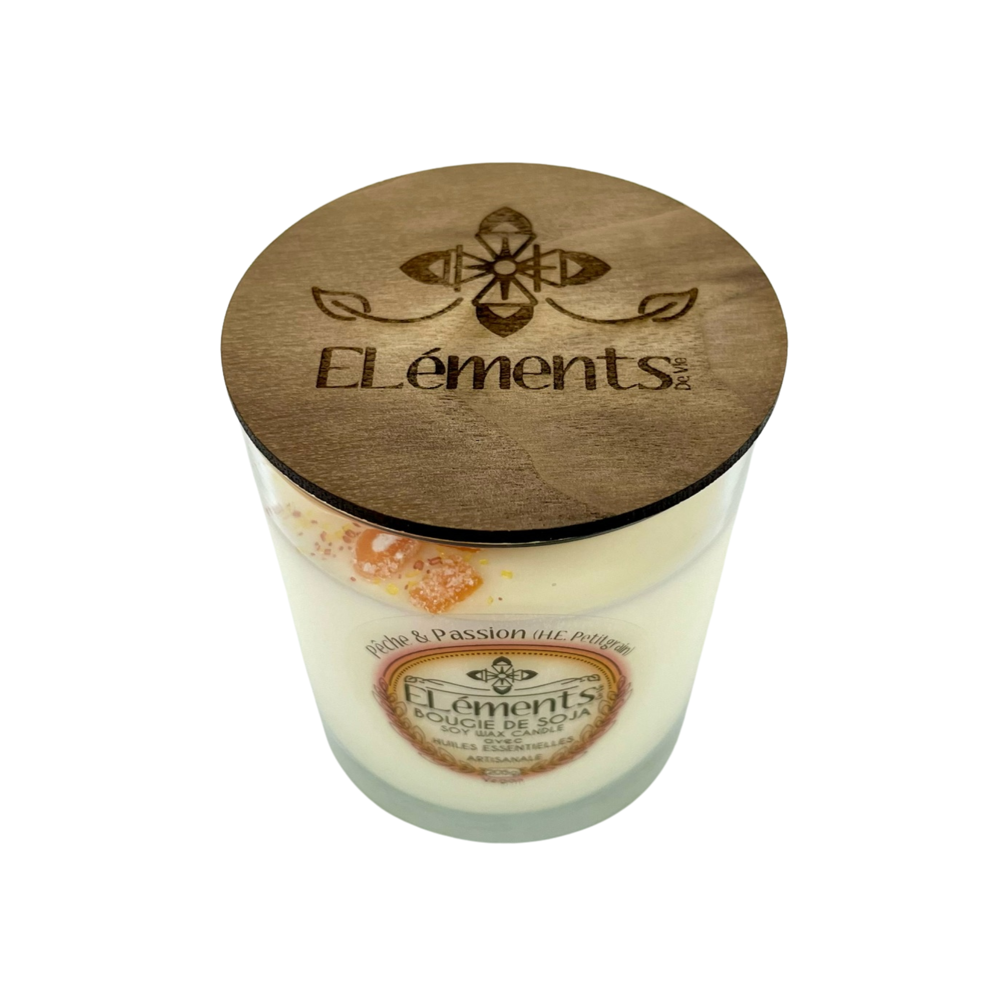 Chandelle de soja Pêche et Passion 205g - Elements de vie