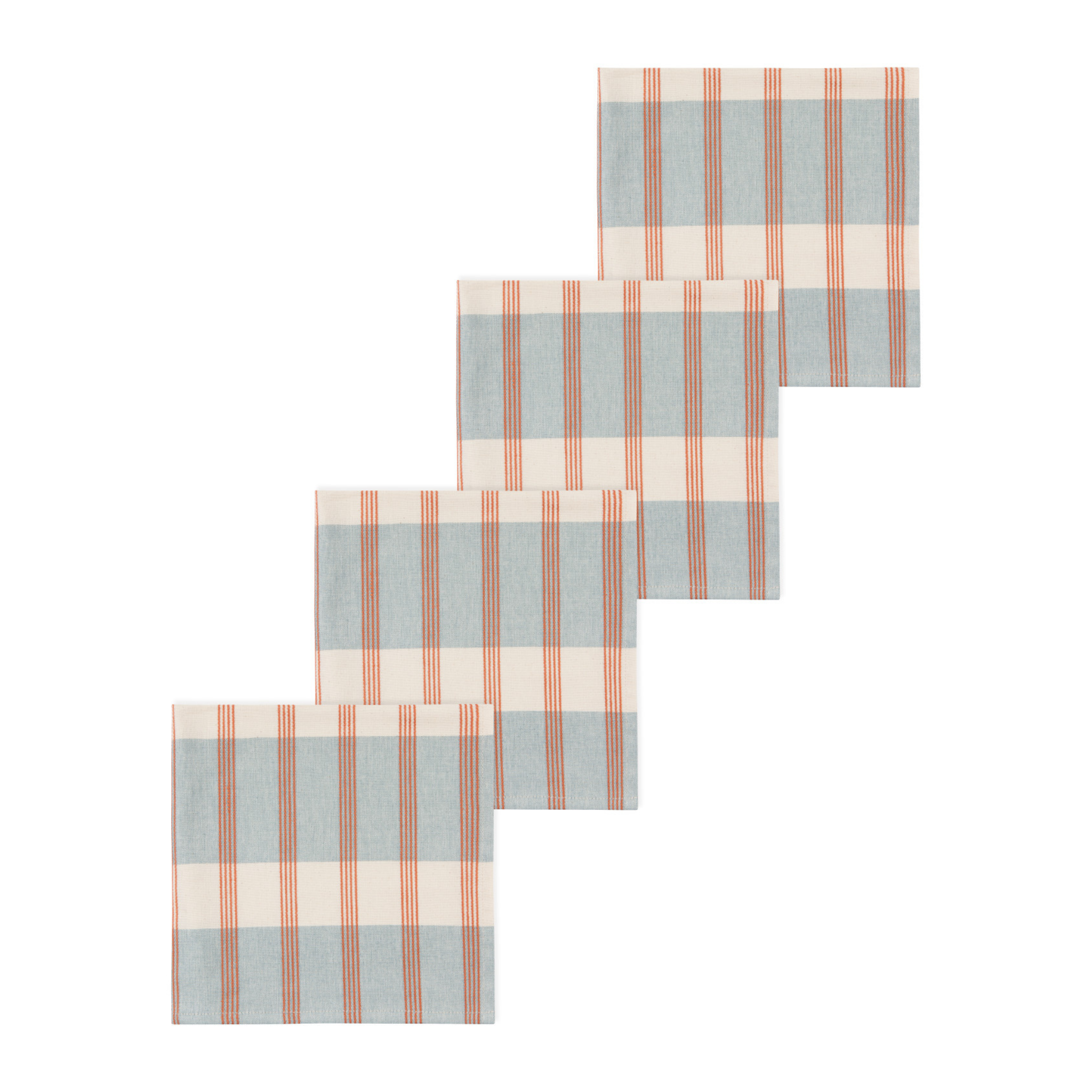 Ensemble de 4 serviettes en coton Beige rayées rouges et bleues - Danica