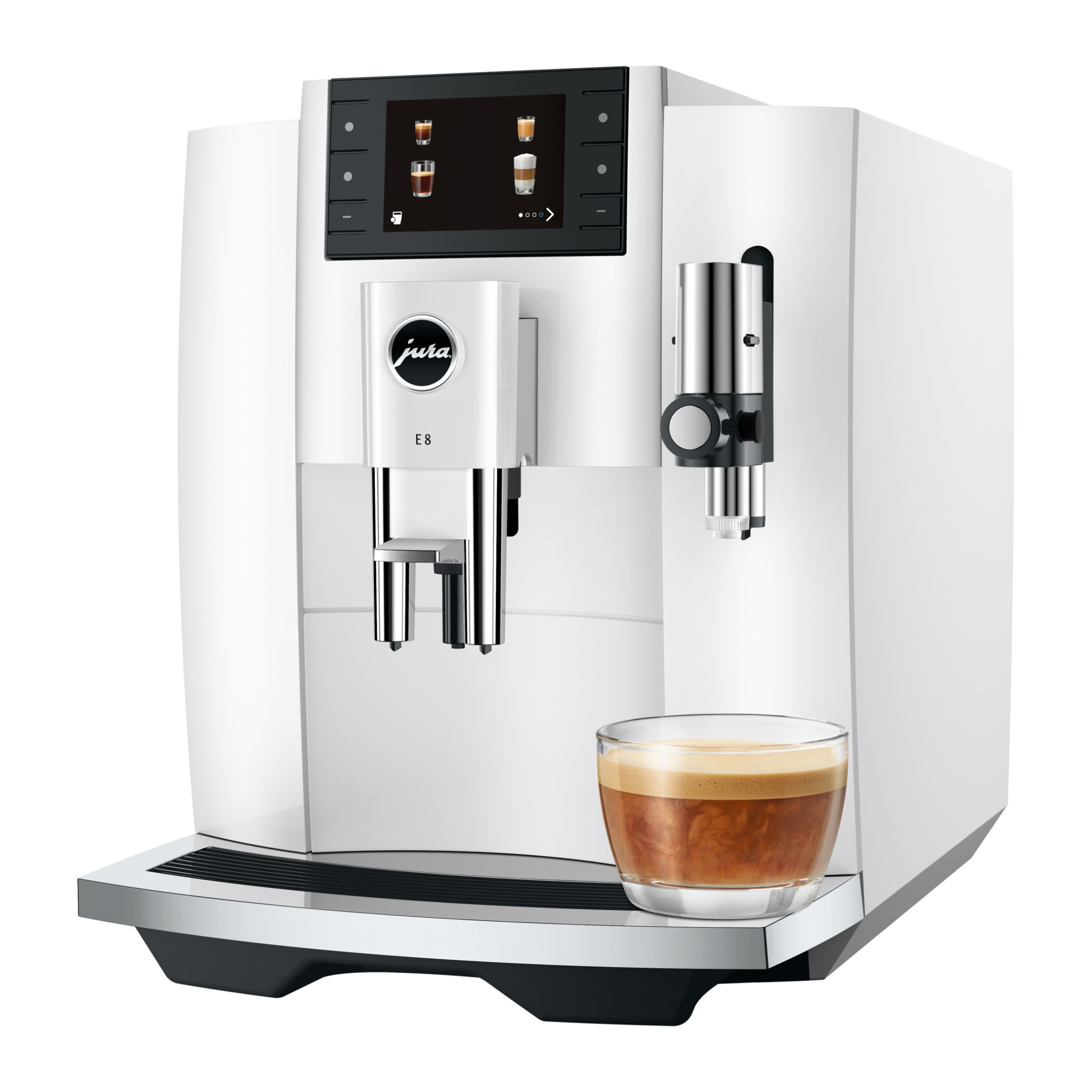 machine café jura e8 détail finition blanche chrome
