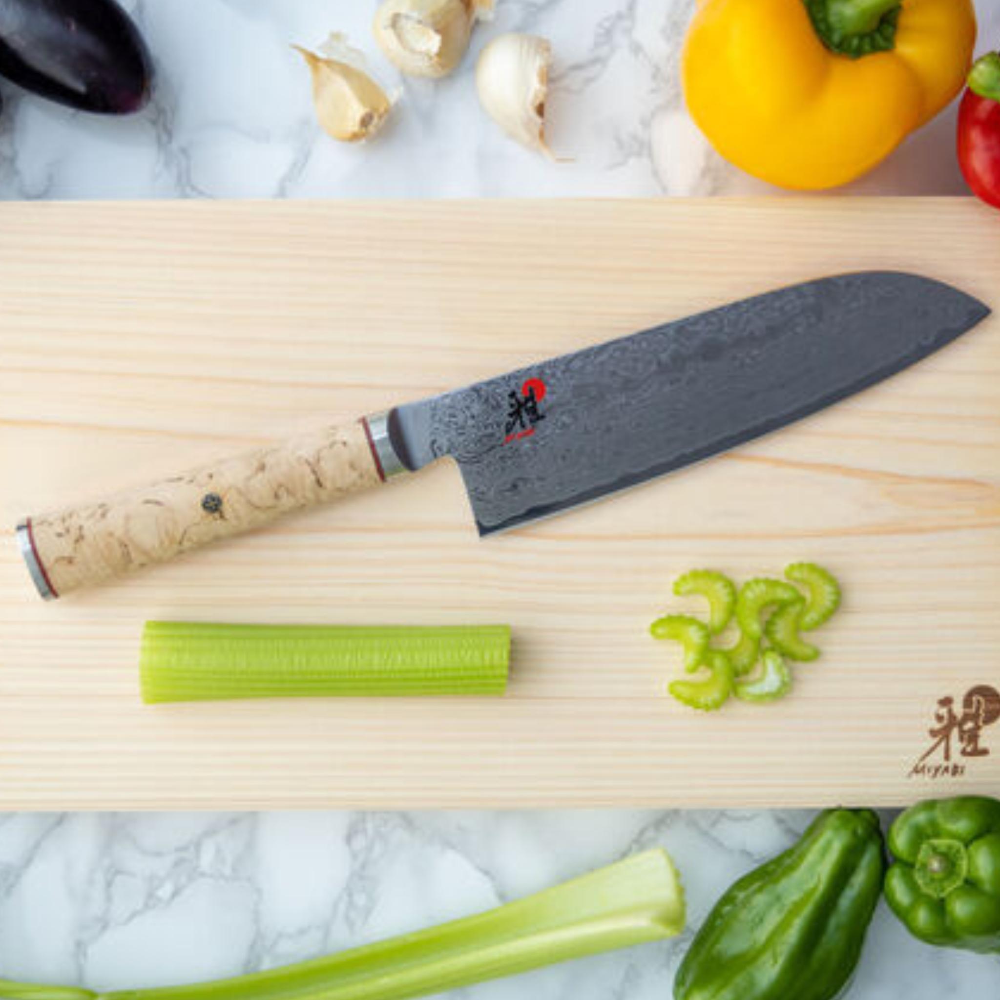 couteau santoku 18 cm lame damas détail