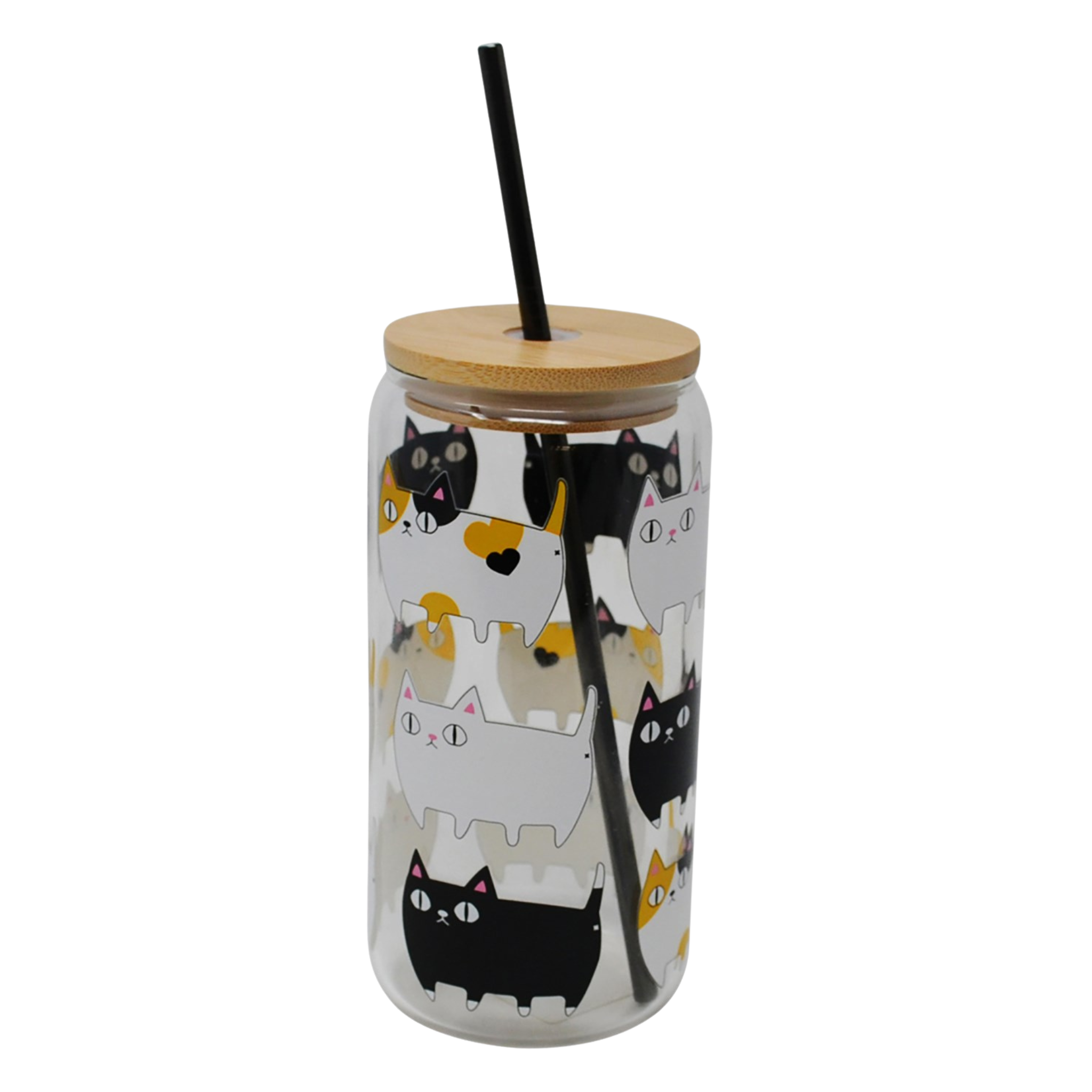 Verre avec couvercle et paille motif chat 500 ml