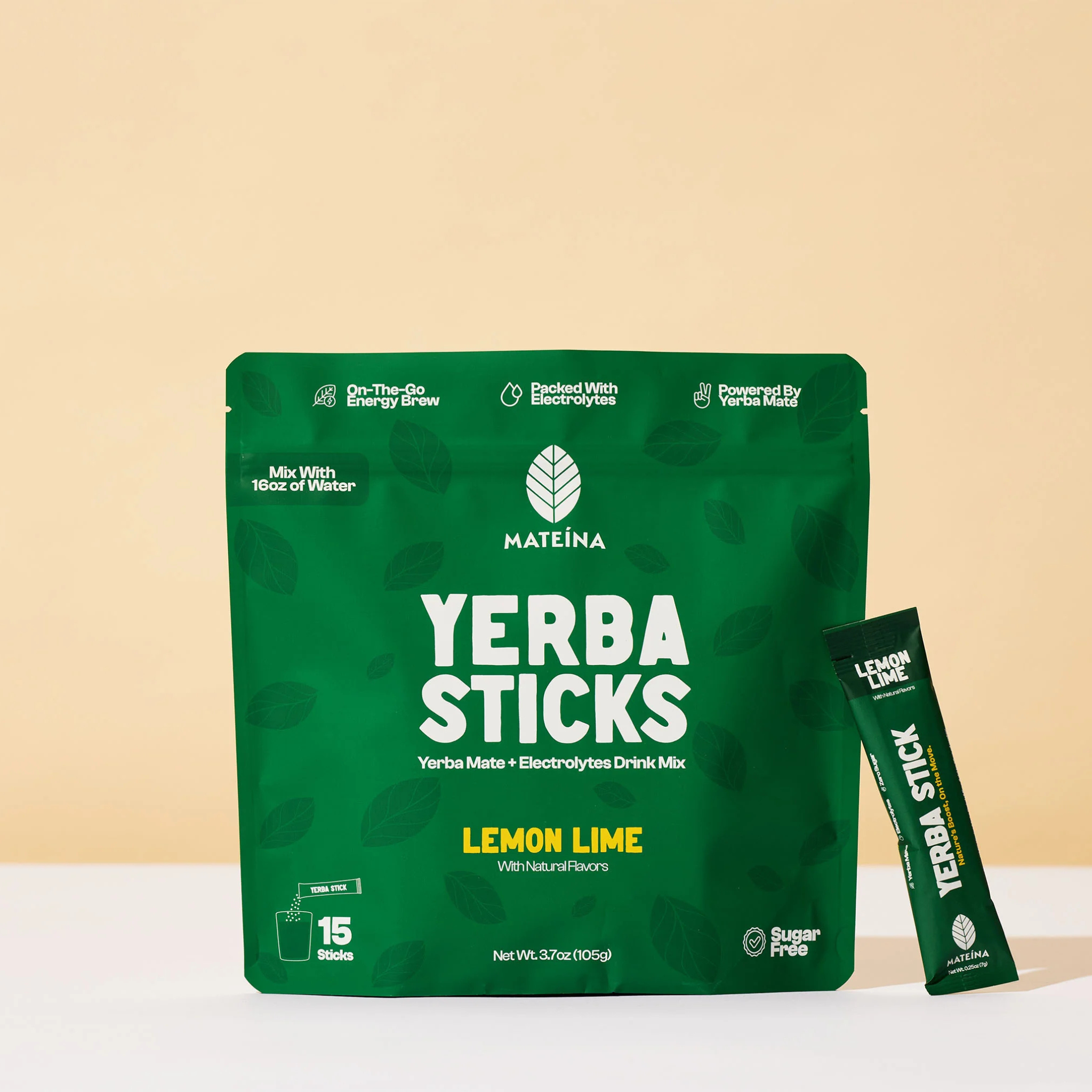 Ensemble de 15 bâtonnets de Yerba Maté avec électrolytes Citron Lime - Mateina