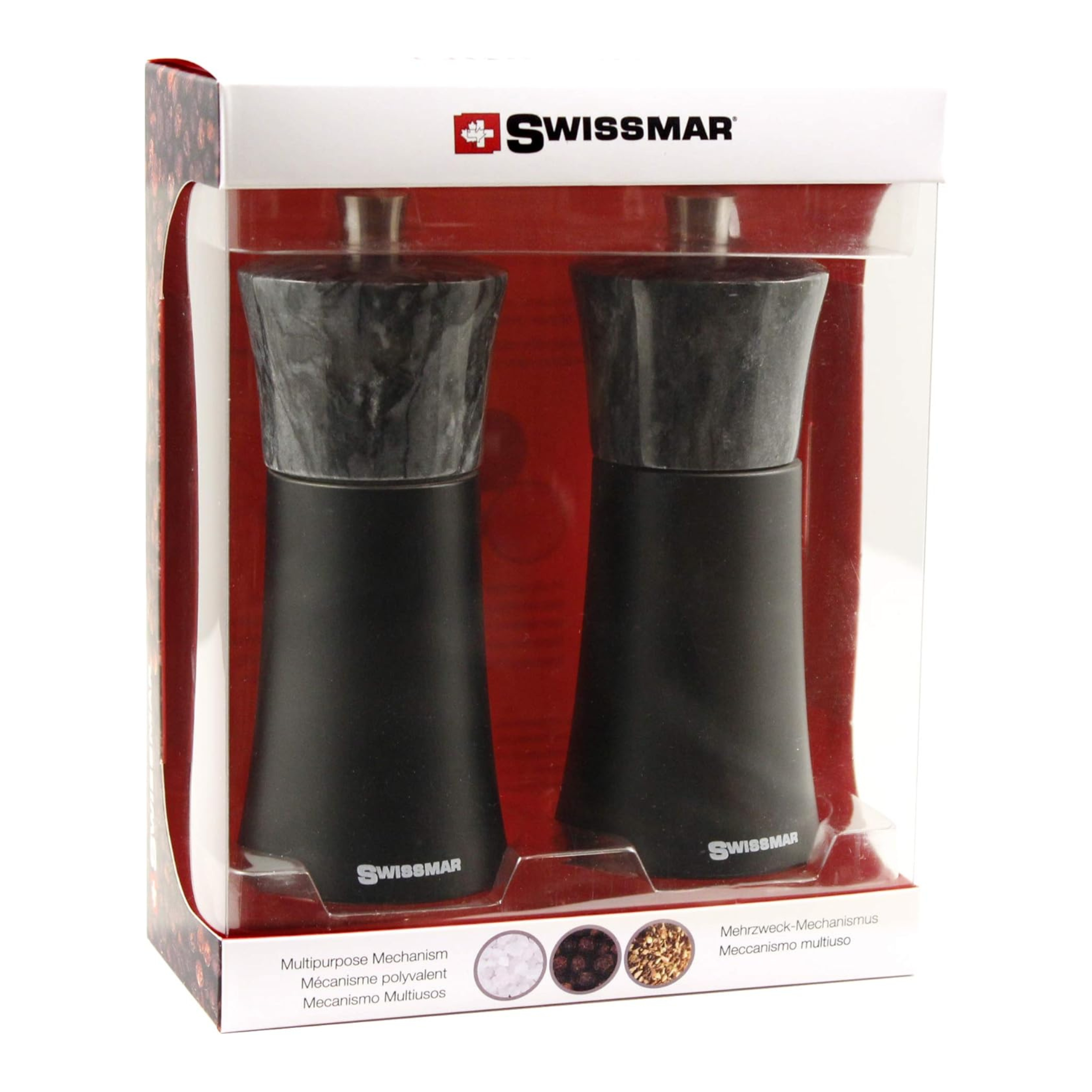 Ensemble de salière et poivrière en bois noir mat et granit 15cm - Swissmar