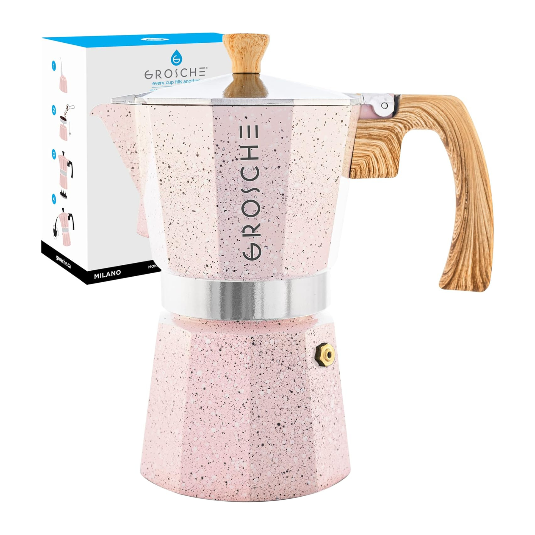 Cafetière à espresso Moka italienne Milano 12 tasses rose - Grosche