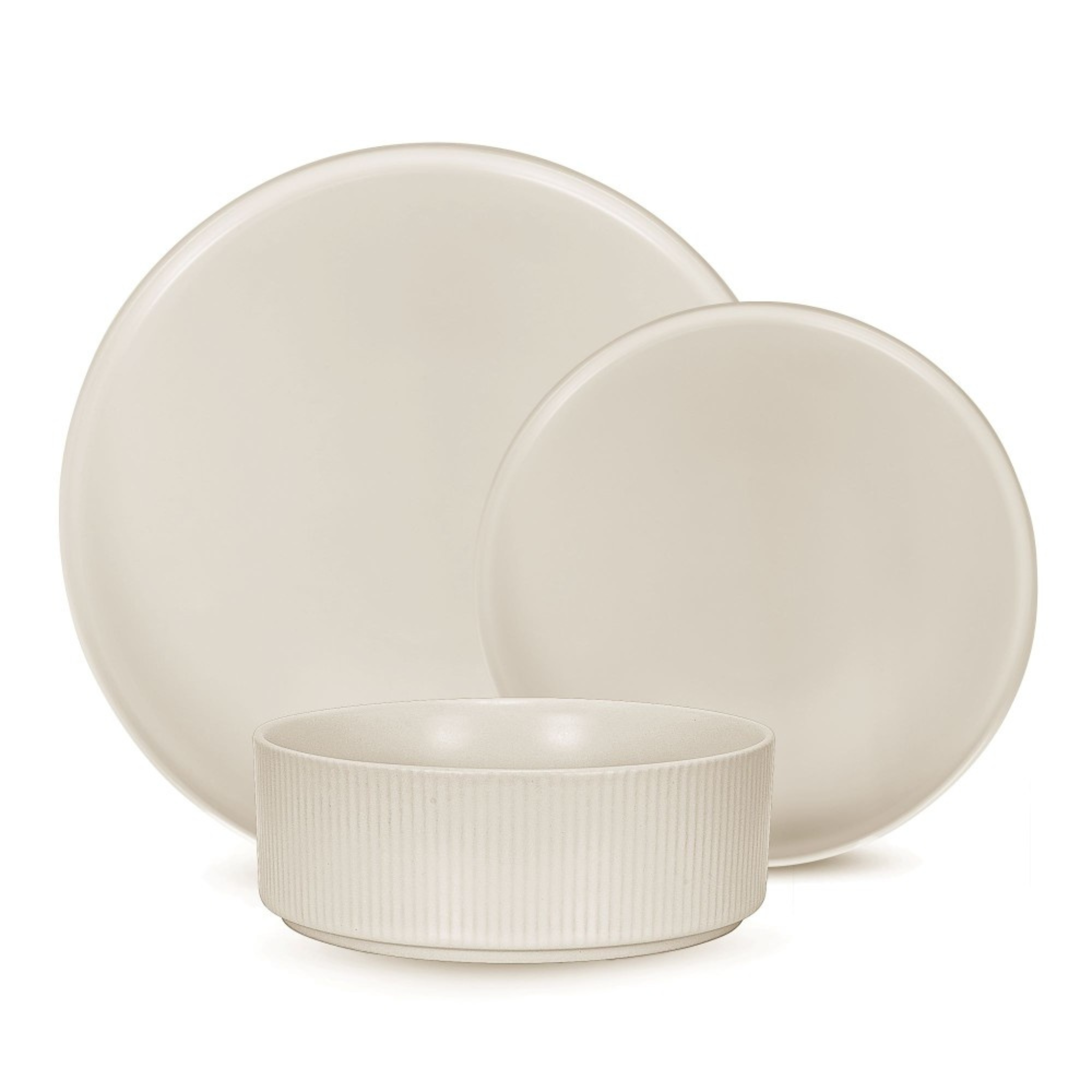 Beige Ribbed 12-Piece Dinnerware Set
