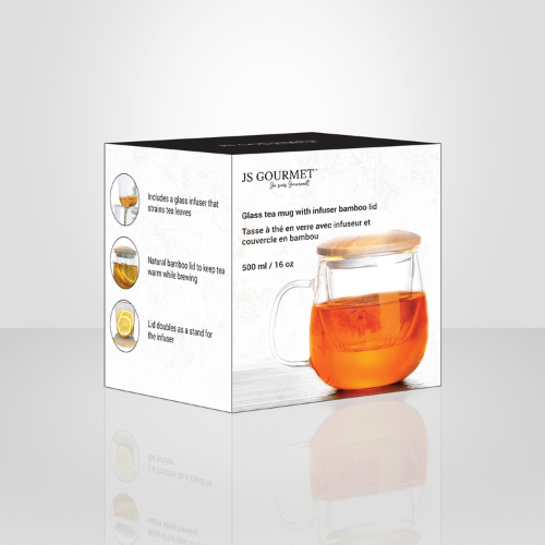 Tasse à thé en verre 500ml avec infuseur et couvercle en bambou