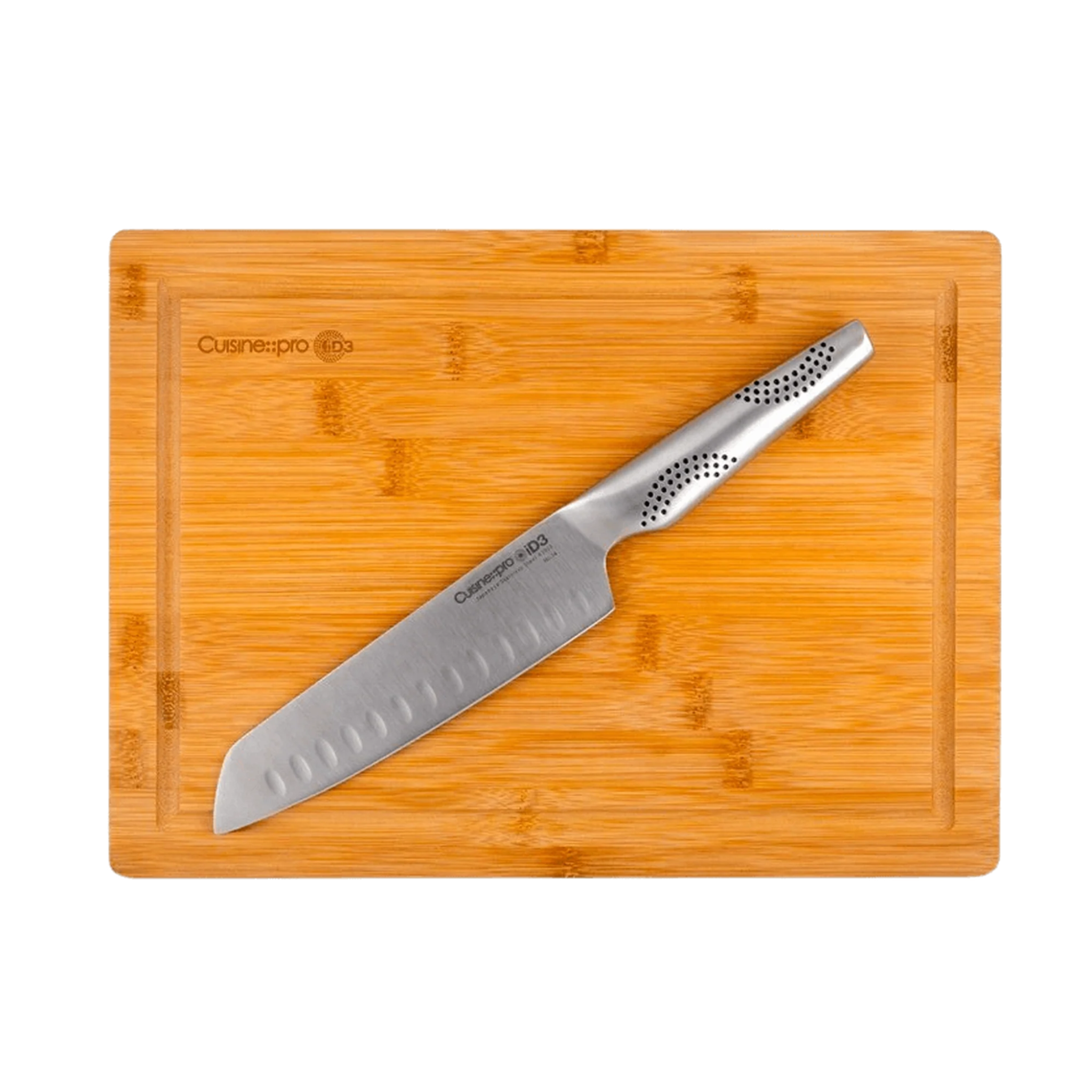 ensemble couteau santoku iD3® et planche à découper bambou