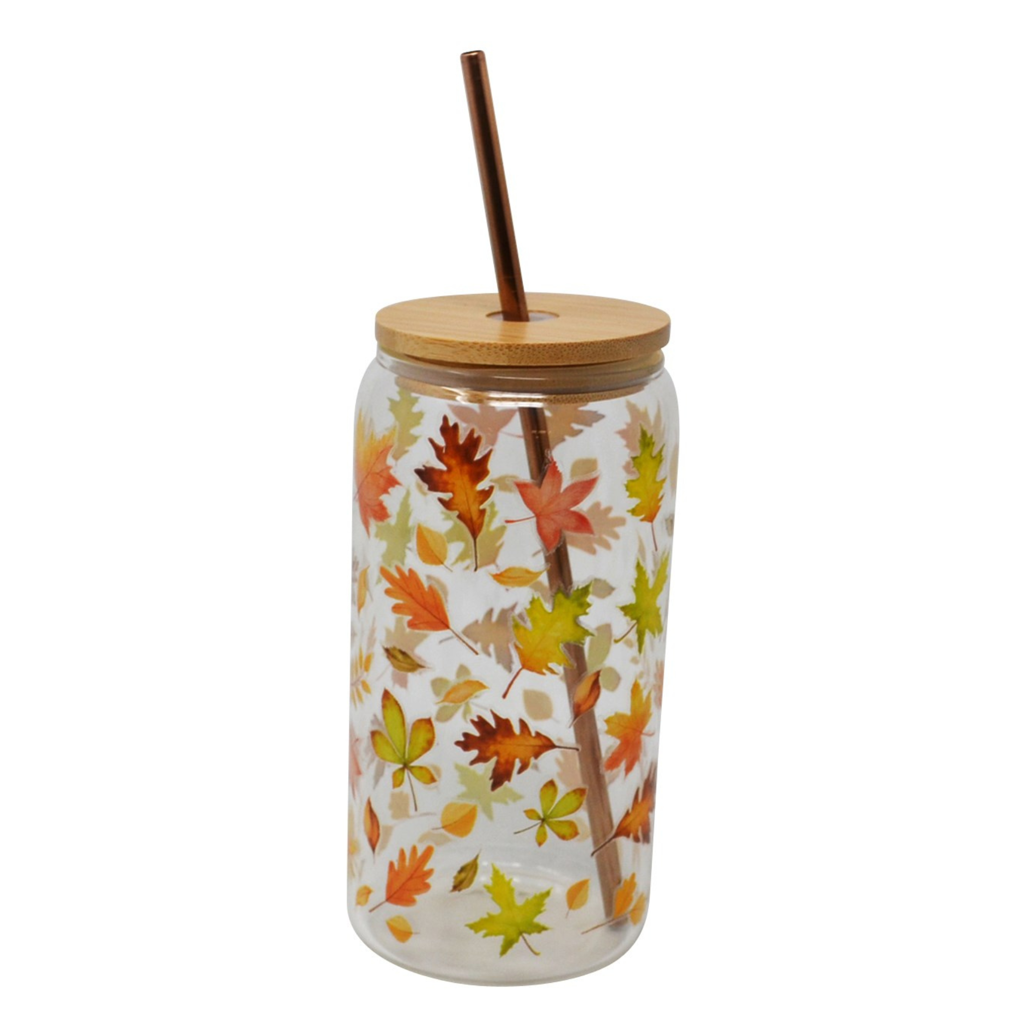 Verre avec couvercle et paille motif automne 500 ml