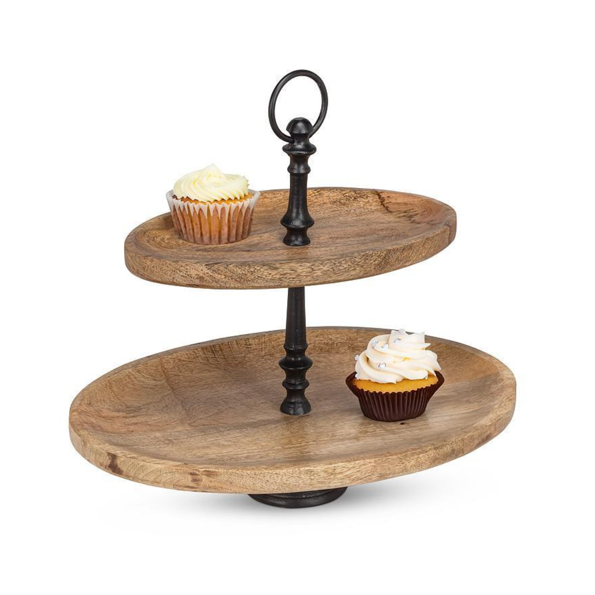 Plateau à deux étages ovale en bois