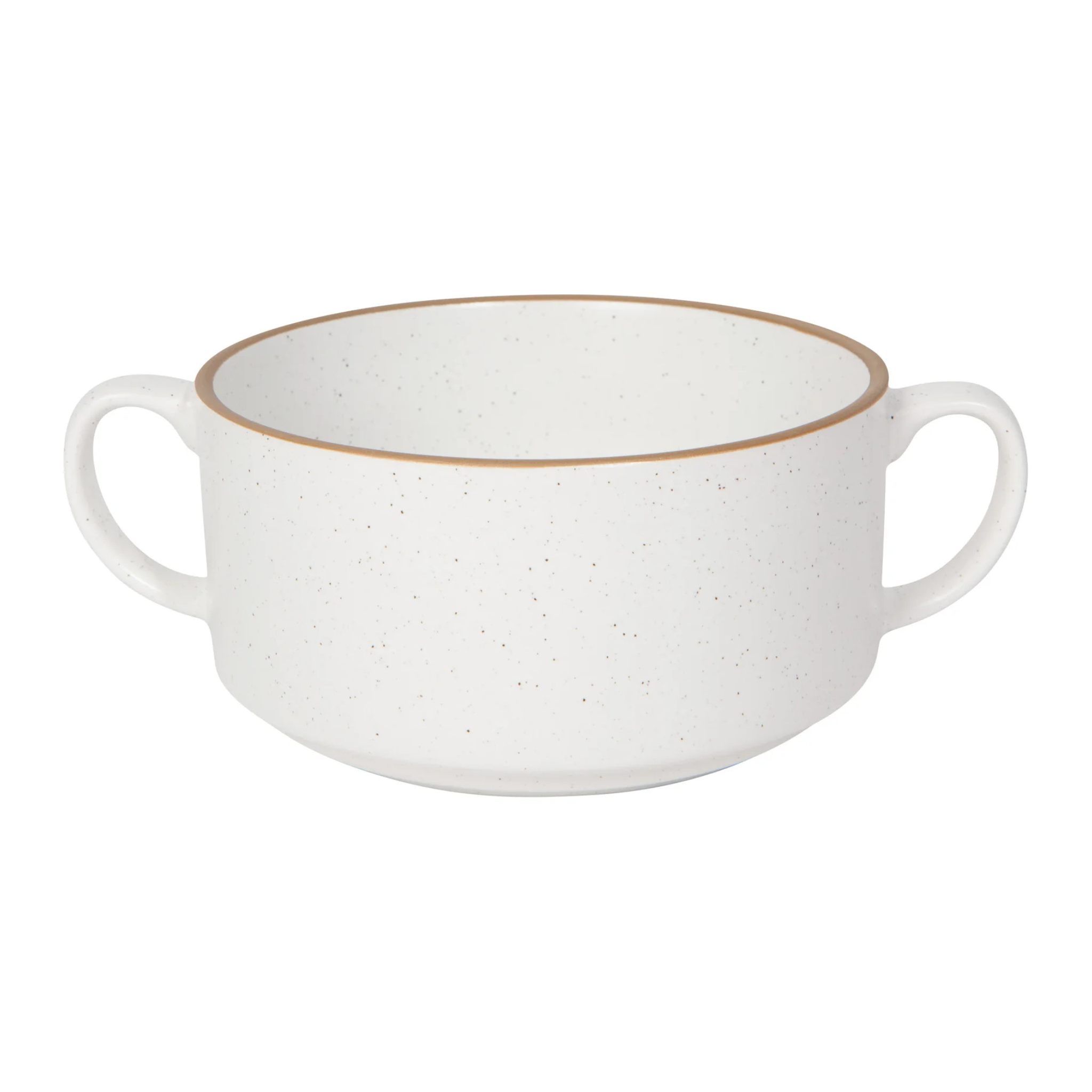 Bol à soupe en grès blanc vue de dessus avec poignées