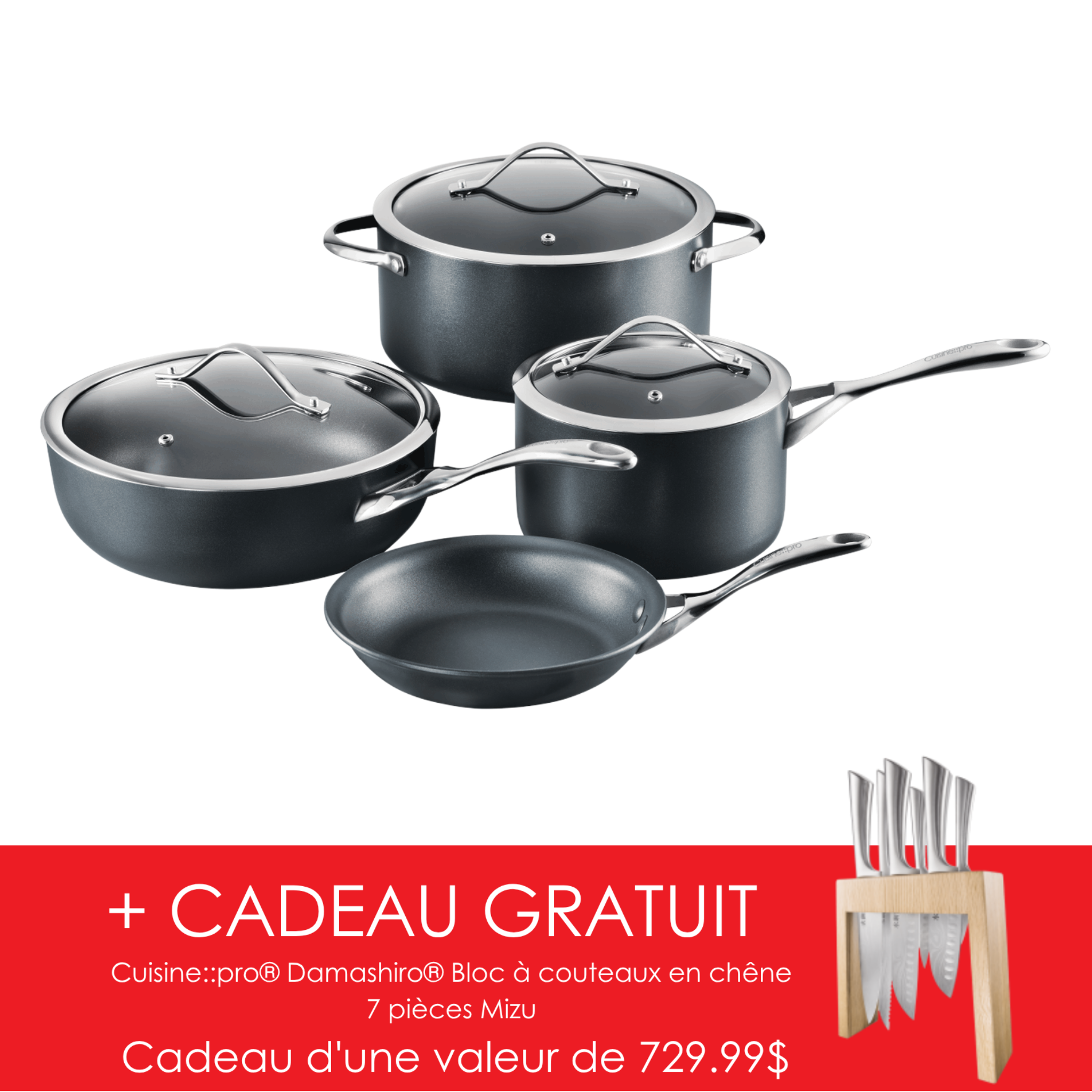 Batterie de cuisine 7 pièces iD3® avec bloc de couteaux 7 pièces Mizu – Cuisine::pro