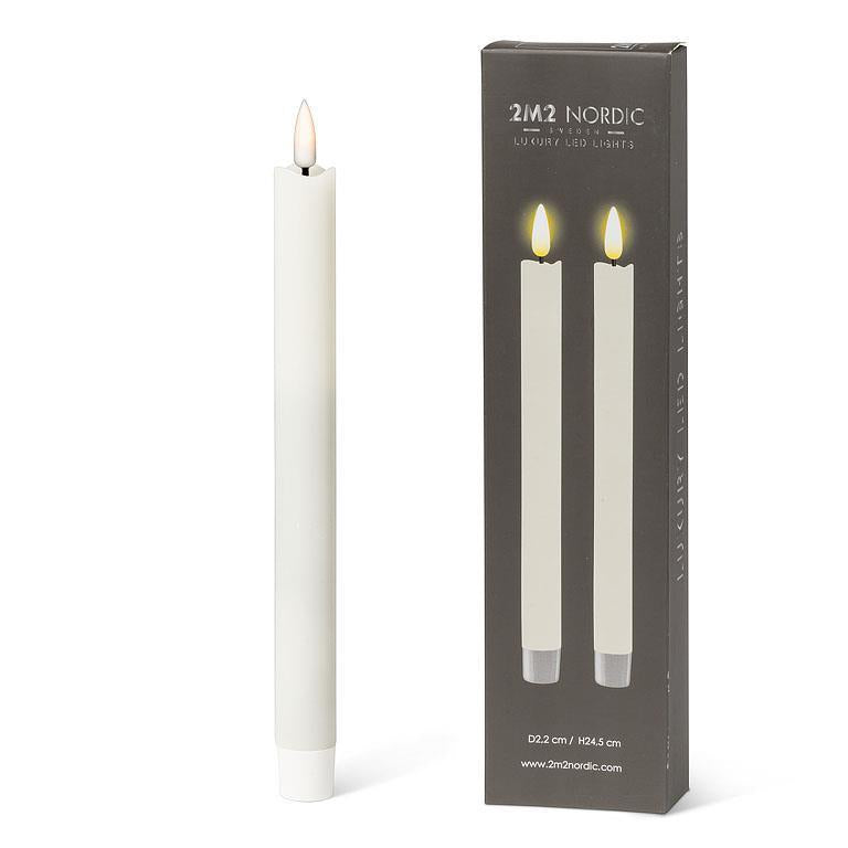 Set of 2 White LED Candles 9.5in