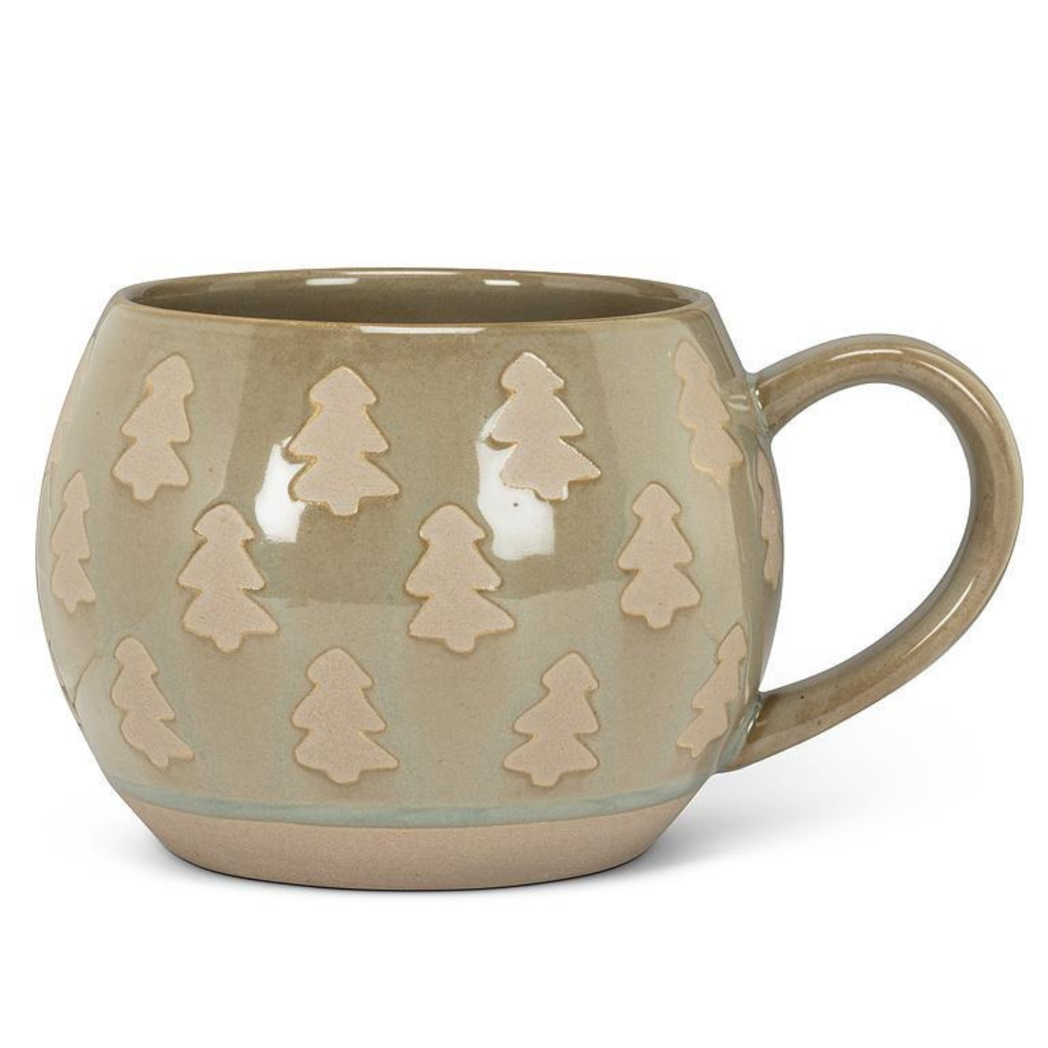 Tasse ronde Verte Olive avec Sapins 16oz
